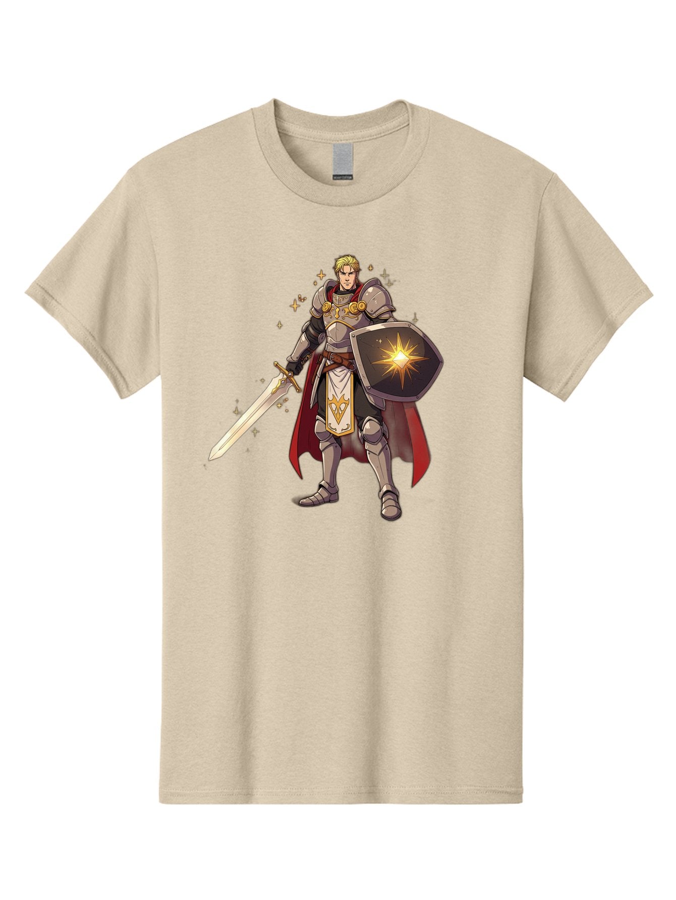 Knight-Templar Men'S Graphic Tee, 100% Cotton, Comfortable Casual Summer Wear, Machine Washable, Knight Templar, Masonic Knight, Armor, Sword, Shield, Freemason Symbol, Gold Accents, Red Cape, Blonde Hair, Sacred Geometry, Spiritual Warrior, Bac108 15