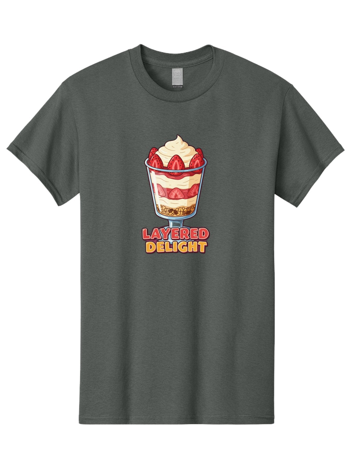 Layered-Delight Men'S Graphic Tee, 100% Cotton, Comfortable Casual Summer Wear, Machine Washable, Layered Dessert, Strawberry Parfait, Whipped Cream, Sweet Treat, Crunchy Granola, Layered Delight, Dessert Cup, Tasty Layers, Strawberry Topping, Bac110 6