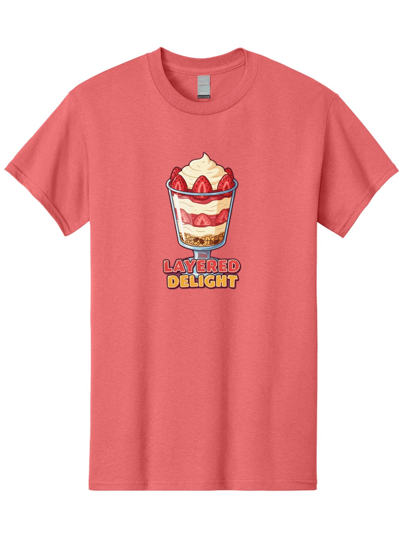 Layered-Delight Men'S Graphic Tee, 100% Cotton, Comfortable Casual Summer Wear, Machine Washable, Layered Dessert, Strawberry Parfait, Whipped Cream, Sweet Treat, Crunchy Granola, Layered Delight, Dessert Cup, Tasty Layers, Strawberry Topping, Bac110 9