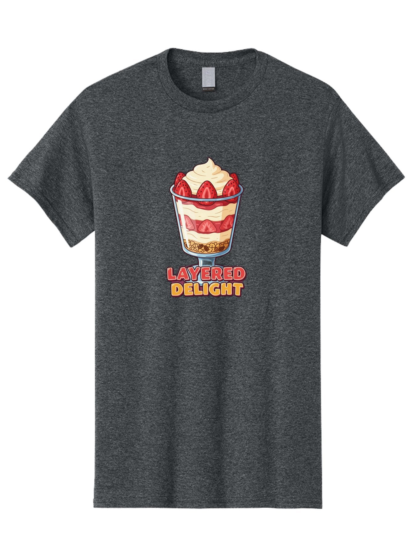Layered-Delight Men'S Graphic Tee, 100% Cotton, Comfortable Casual Summer Wear, Machine Washable, Layered Dessert, Strawberry Parfait, Whipped Cream, Sweet Treat, Crunchy Granola, Layered Delight, Dessert Cup, Tasty Layers, Strawberry Topping, Bac110 15