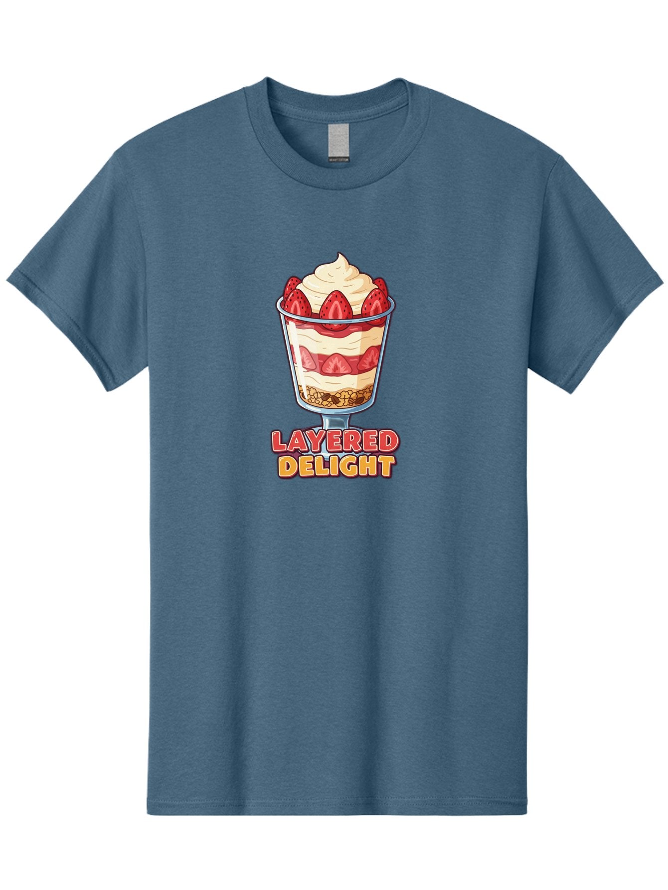 Layered-Delight Men'S Graphic Tee, 100% Cotton, Comfortable Casual Summer Wear, Machine Washable, Layered Dessert, Strawberry Parfait, Whipped Cream, Sweet Treat, Crunchy Granola, Layered Delight, Dessert Cup, Tasty Layers, Strawberry Topping, Bac110 7