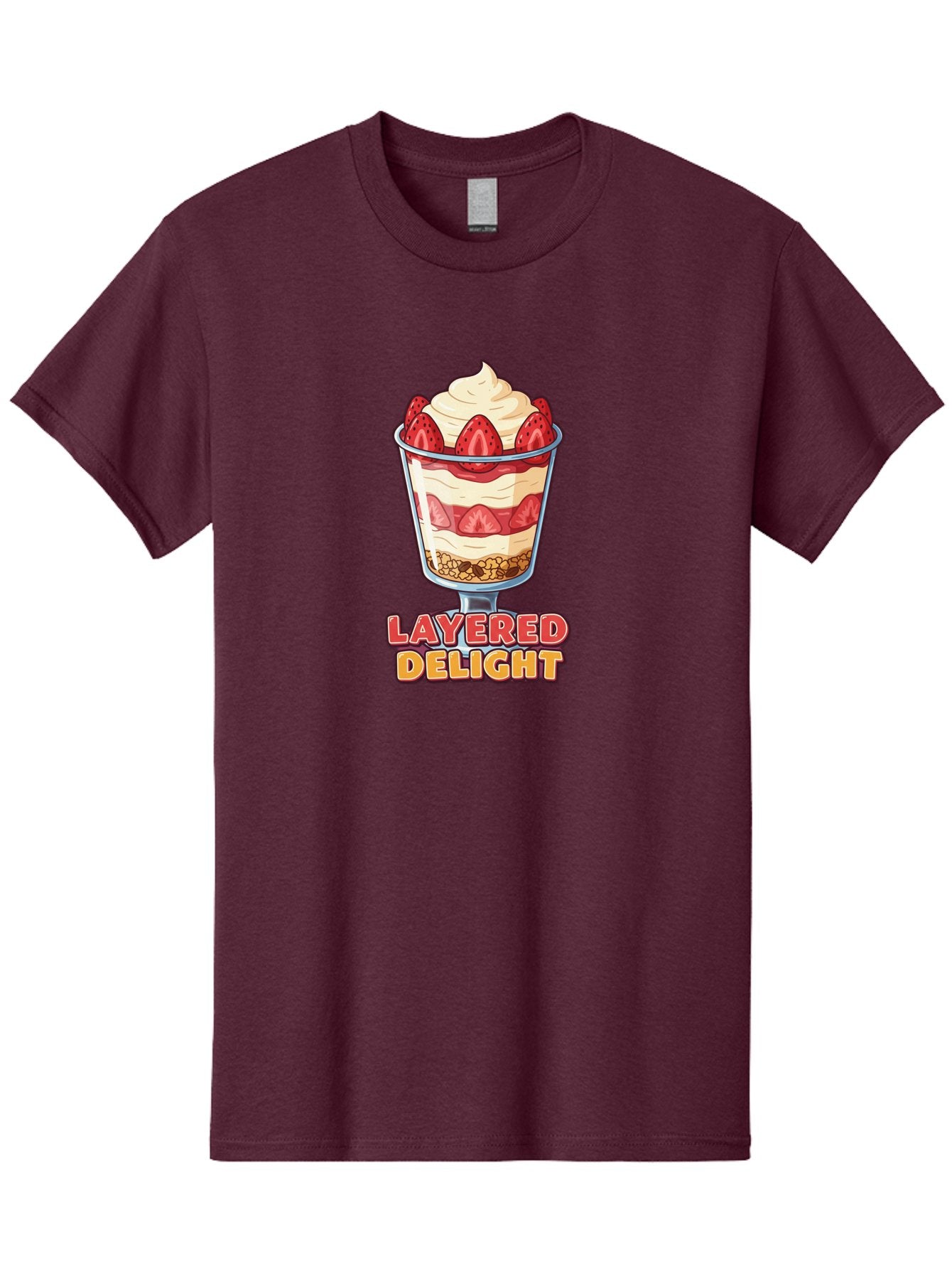 Layered-Delight Men'S Graphic Tee, 100% Cotton, Comfortable Casual Summer Wear, Machine Washable, Layered Dessert, Strawberry Parfait, Whipped Cream, Sweet Treat, Crunchy Granola, Layered Delight, Dessert Cup, Tasty Layers, Strawberry Topping, Bac110 8