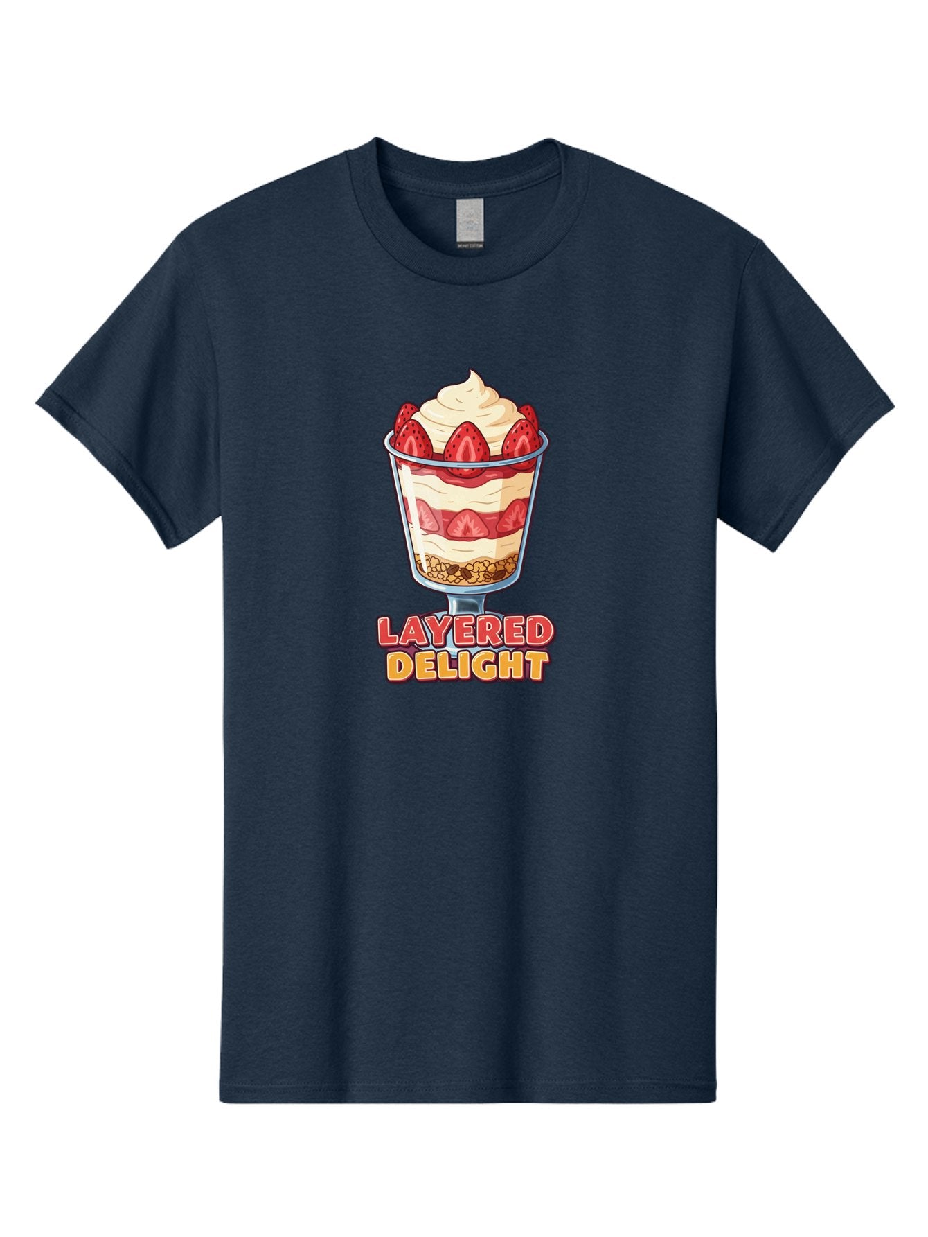 Layered-Delight Men'S Graphic Tee, 100% Cotton, Comfortable Casual Summer Wear, Machine Washable, Layered Dessert, Strawberry Parfait, Whipped Cream, Sweet Treat, Crunchy Granola, Layered Delight, Dessert Cup, Tasty Layers, Strawberry Topping, Bac110 13