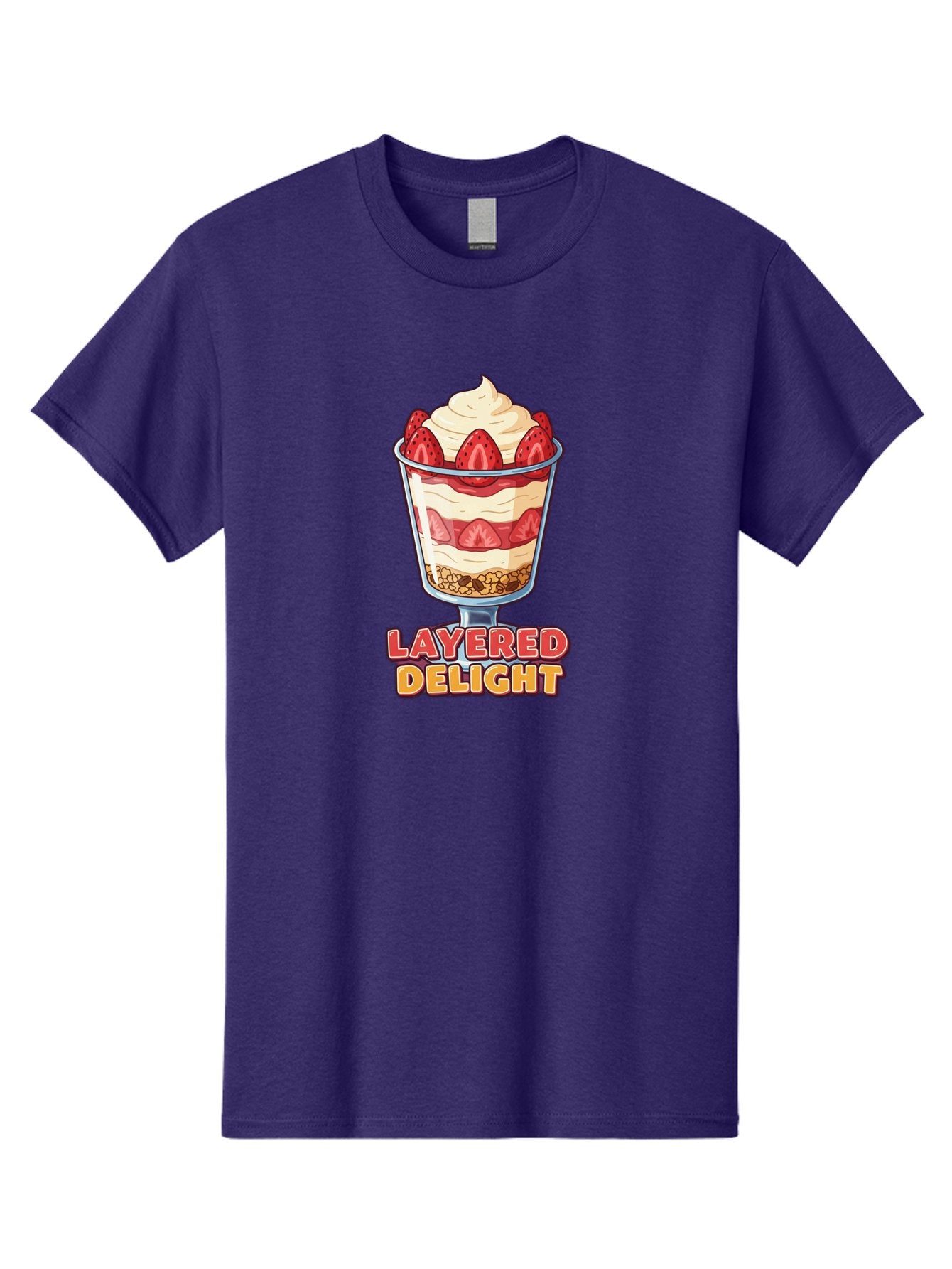 Layered-Delight Men'S Graphic Tee, 100% Cotton, Comfortable Casual Summer Wear, Machine Washable, Layered Dessert, Strawberry Parfait, Whipped Cream, Sweet Treat, Crunchy Granola, Layered Delight, Dessert Cup, Tasty Layers, Strawberry Topping, Bac110