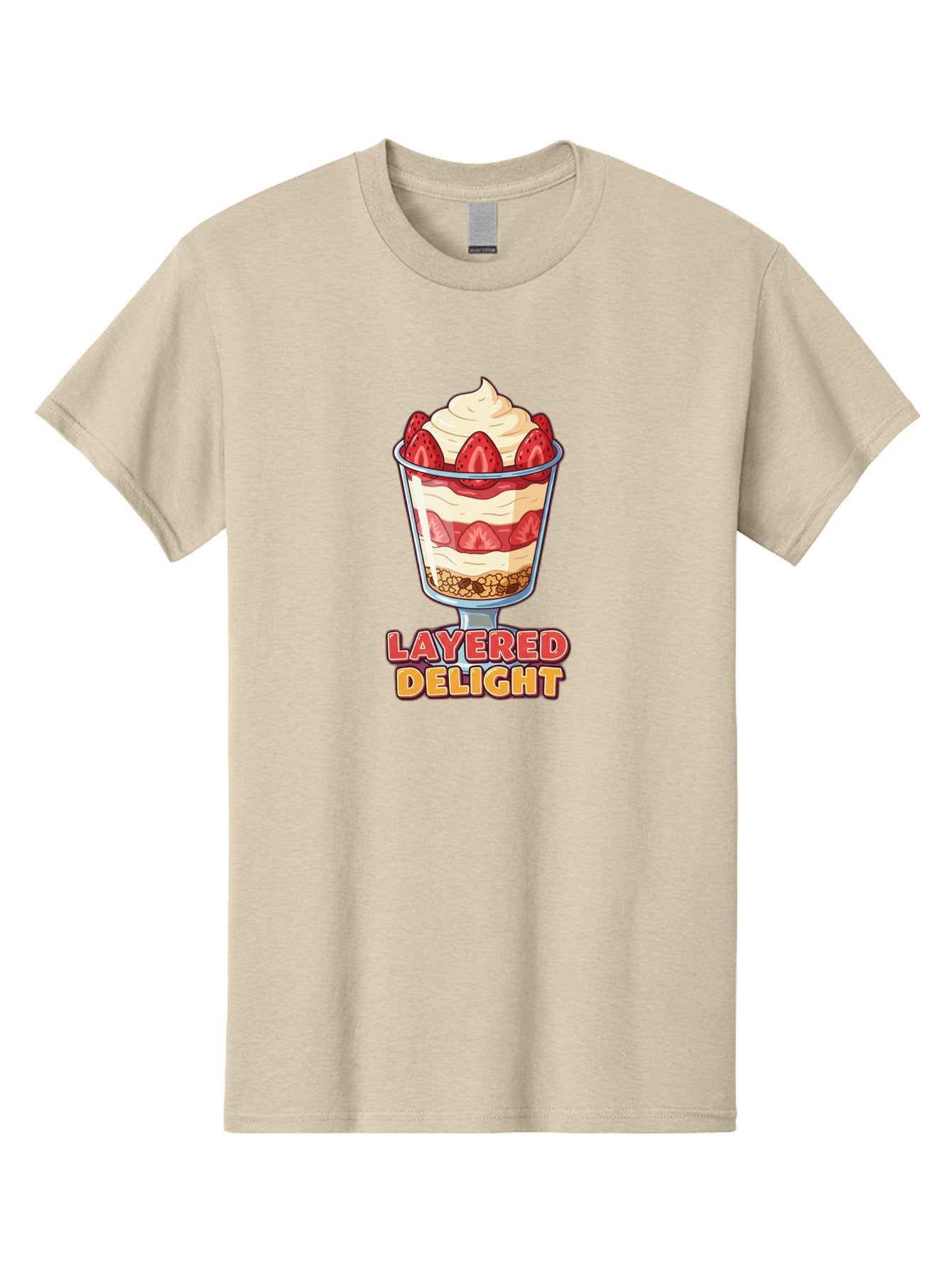 Layered-Delight Men'S Graphic Tee, 100% Cotton, Comfortable Casual Summer Wear, Machine Washable, Layered Dessert, Strawberry Parfait, Whipped Cream, Sweet Treat, Crunchy Granola, Layered Delight, Dessert Cup, Tasty Layers, Strawberry Topping, Bac110 11