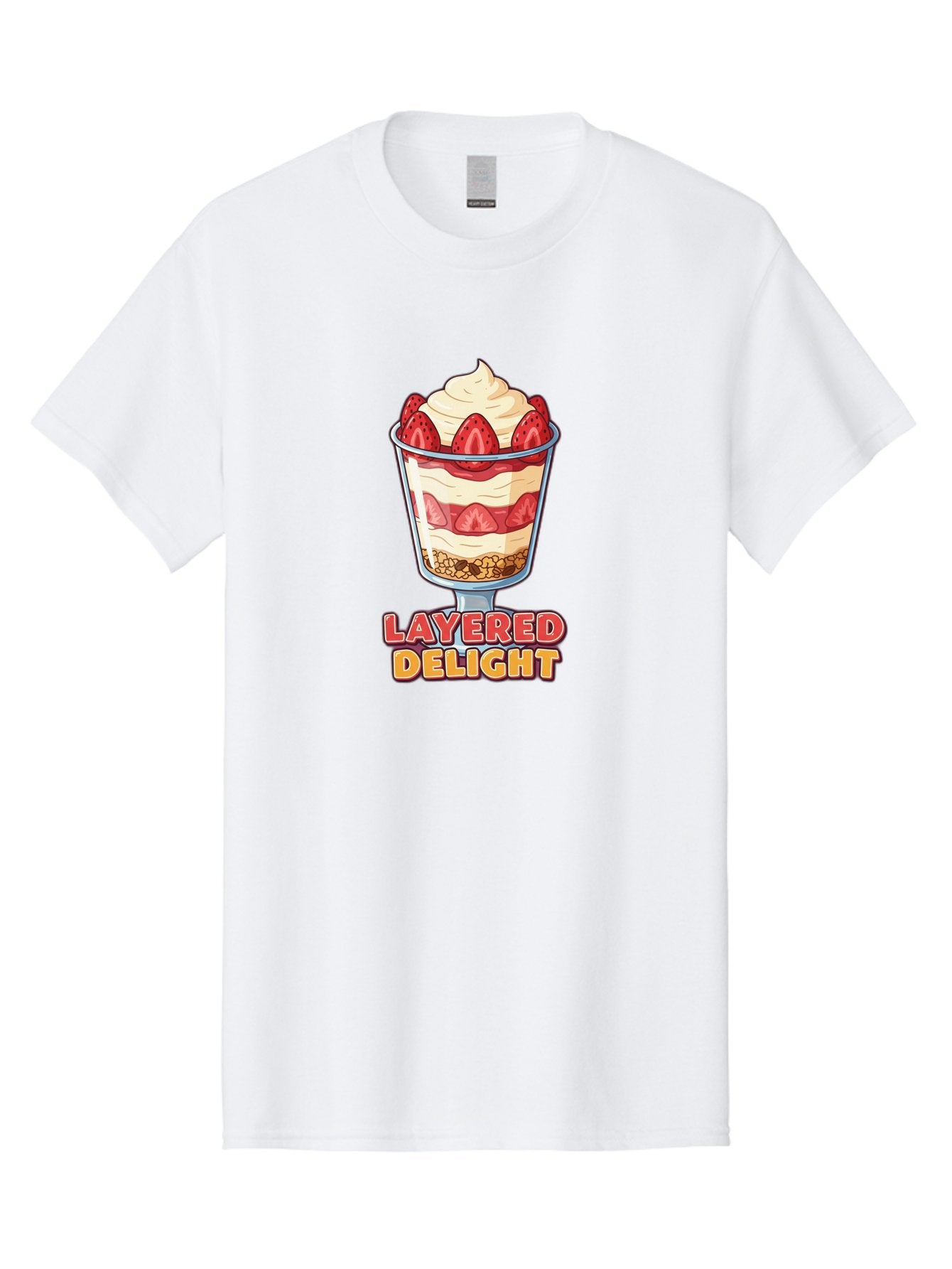 Layered-Delight Men'S Graphic Tee, 100% Cotton, Comfortable Casual Summer Wear, Machine Washable, Layered Dessert, Strawberry Parfait, Whipped Cream, Sweet Treat, Crunchy Granola, Layered Delight, Dessert Cup, Tasty Layers, Strawberry Topping, Bac110