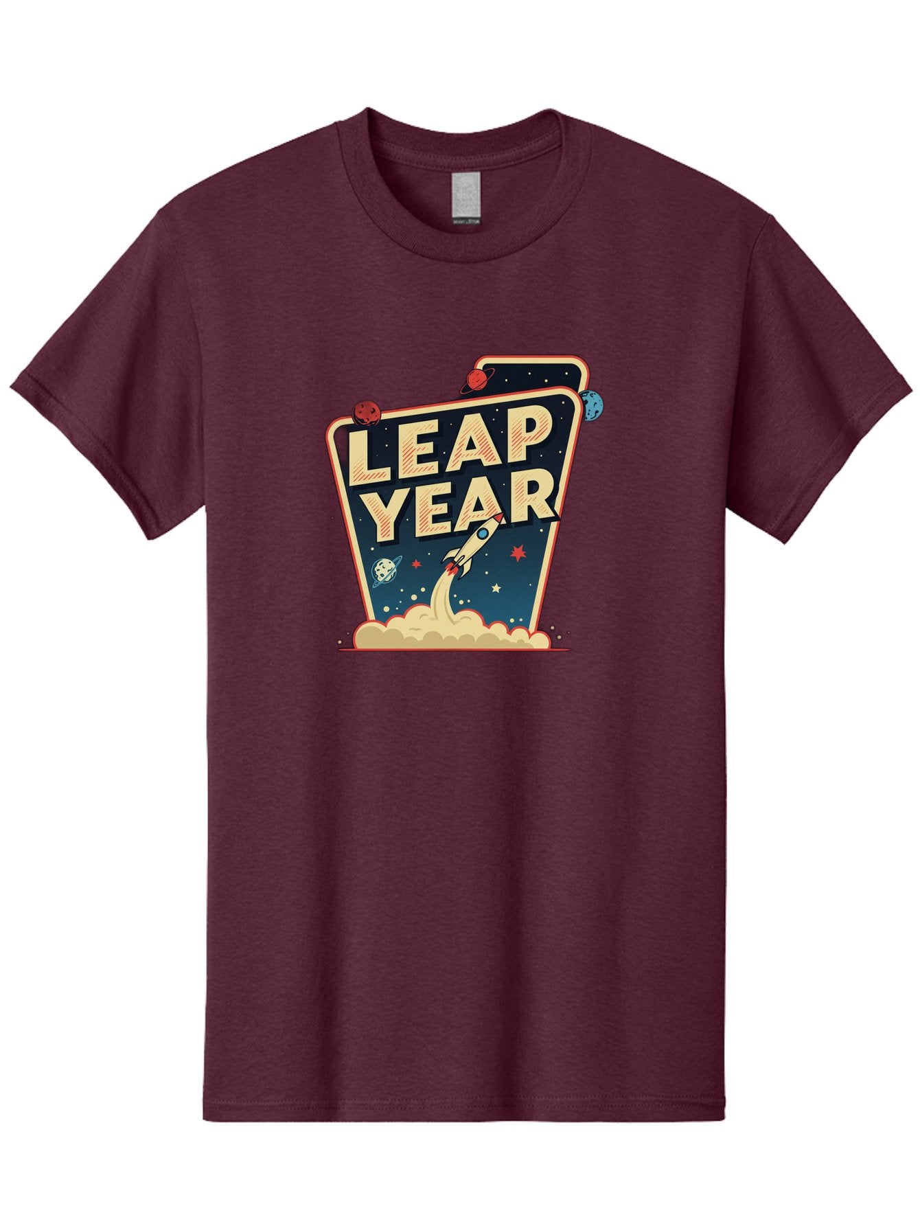 Leap-Year-1 Men'S Graphic Tee, 100% Cotton, Comfortable Casual Summer Wear, Machine Washable, Leap Year, Rocket Ship, Space Travel, Stars, Planets, Celestial Bodies, Retro-Futuristic, Vintage Space, Space Exploration, Launch Sequence Bac111