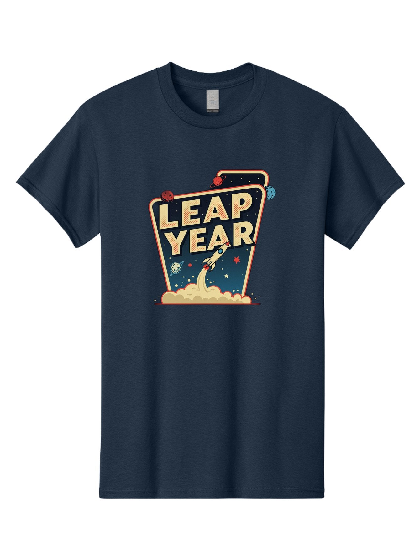 Leap-Year-1 Men'S Graphic Tee, 100% Cotton, Comfortable Casual Summer Wear, Machine Washable, Leap Year, Rocket Ship, Space Travel, Stars, Planets, Celestial Bodies, Retro-Futuristic, Vintage Space, Space Exploration, Launch Sequence Bac111
