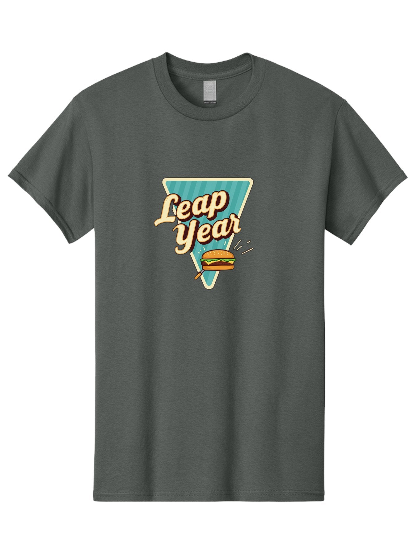 Leap-Year-2 Men'S Graphic Tee, 100% Cotton, Comfortable Casual Summer Wear, Machine Washable, Leap Year, Burger On A Fork, Cartoon Burger, Fun Food, Quirky Design, Playful Graphics, Vintage Style, Retro Illustration, Fun Concept Bac112 6