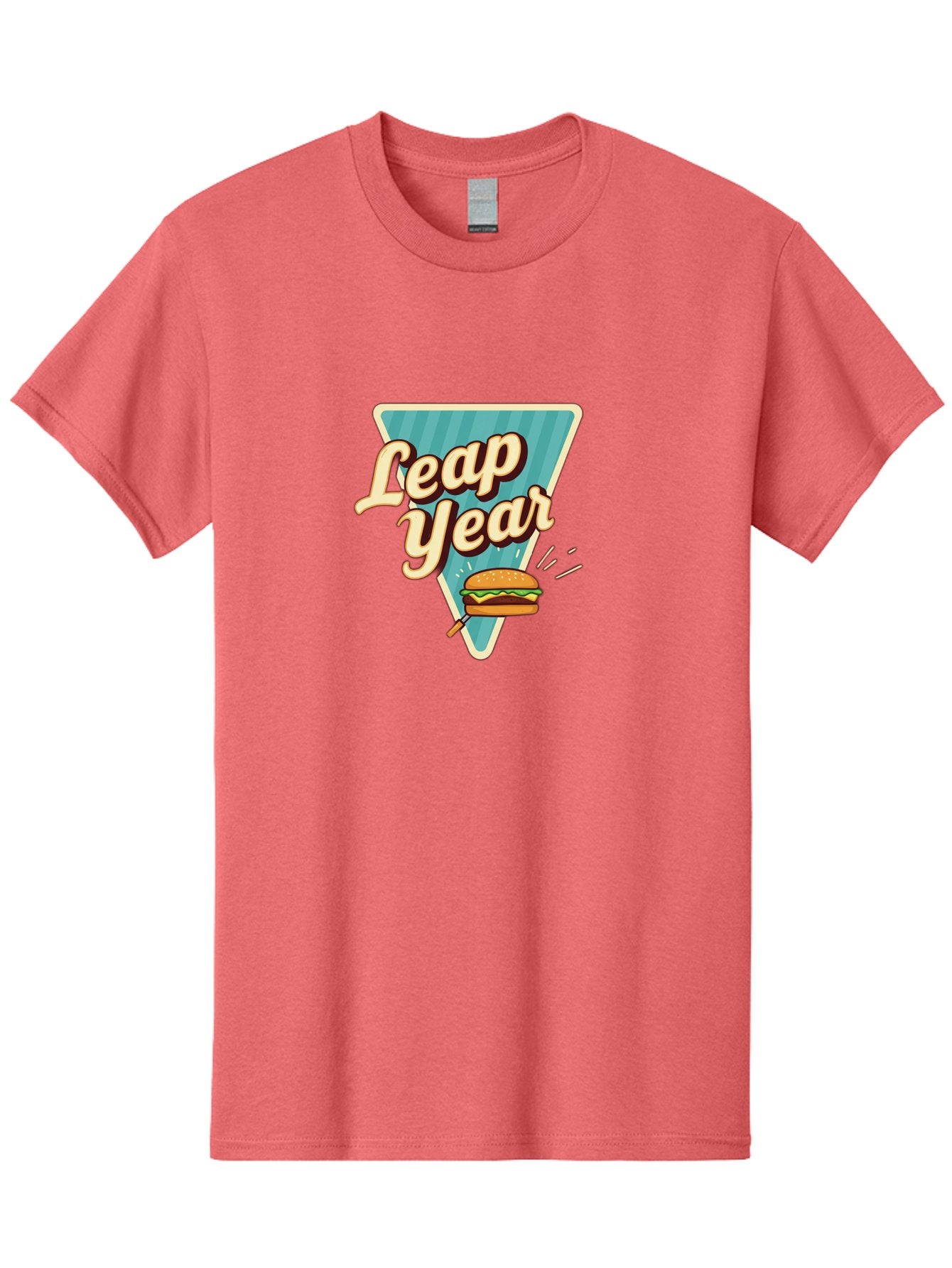 Leap-Year-2 Men'S Graphic Tee, 100% Cotton, Comfortable Casual Summer Wear, Machine Washable, Leap Year, Burger On A Fork, Cartoon Burger, Fun Food, Quirky Design, Playful Graphics, Vintage Style, Retro Illustration, Fun Concept Bac112 12
