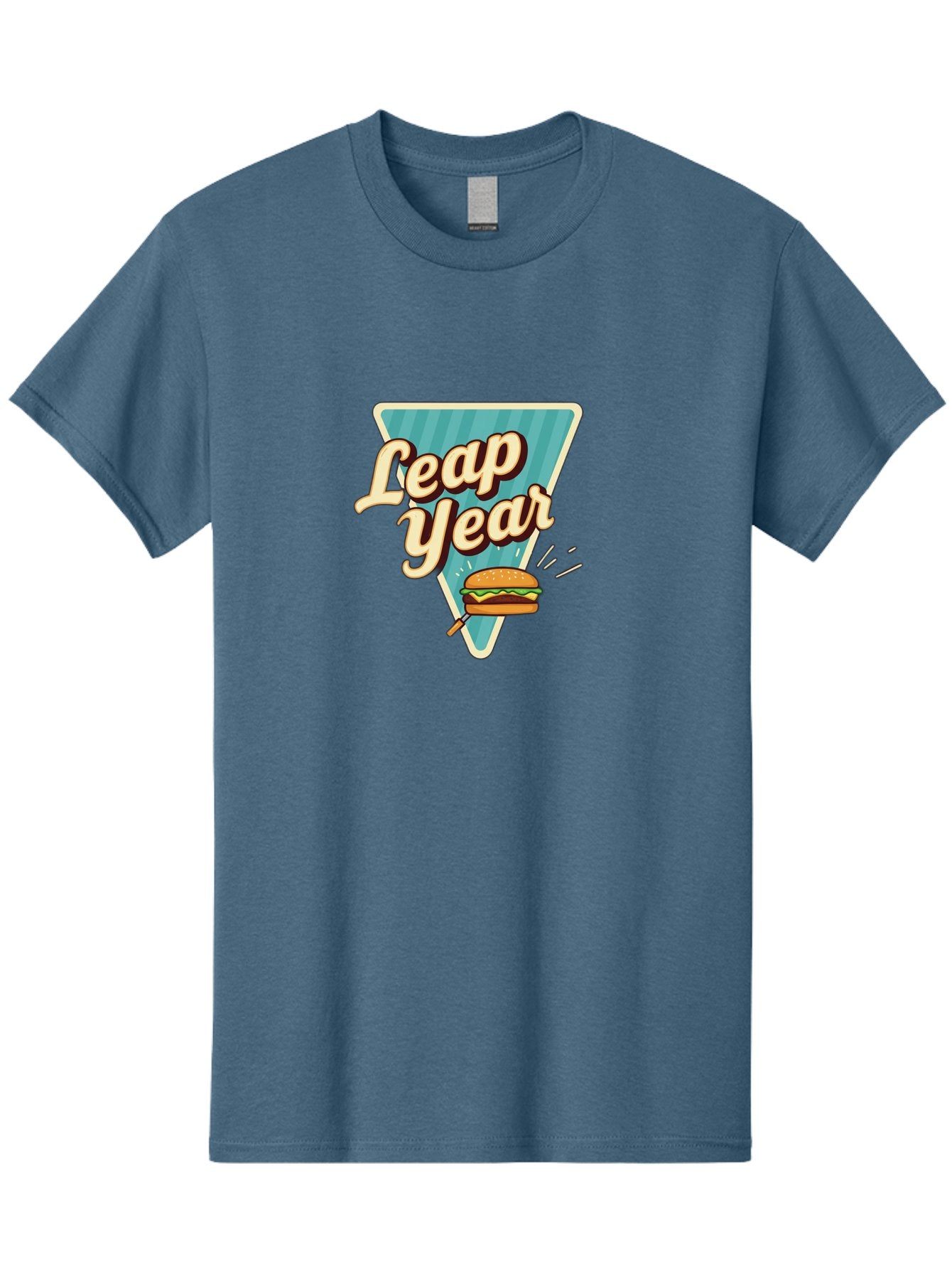 Leap-Year-2 Men'S Graphic Tee, 100% Cotton, Comfortable Casual Summer Wear, Machine Washable, Leap Year, Burger On A Fork, Cartoon Burger, Fun Food, Quirky Design, Playful Graphics, Vintage Style, Retro Illustration, Fun Concept Bac112 8