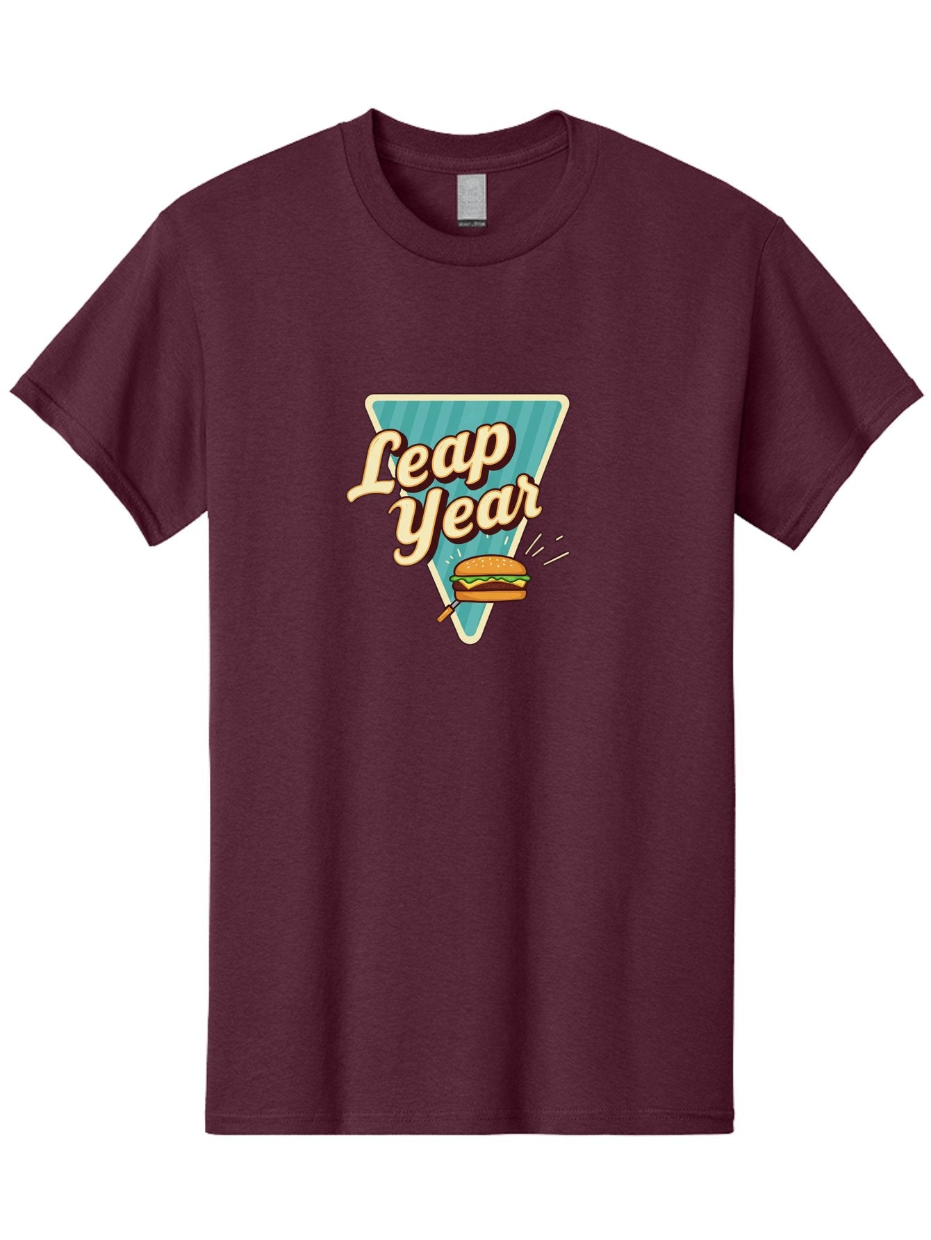 Leap-Year-2 Men'S Graphic Tee, 100% Cotton, Comfortable Casual Summer Wear, Machine Washable, Leap Year, Burger On A Fork, Cartoon Burger, Fun Food, Quirky Design, Playful Graphics, Vintage Style, Retro Illustration, Fun Concept Bac112