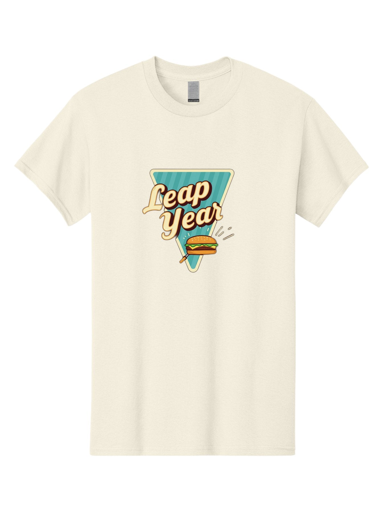 Leap-Year-2 Men'S Graphic Tee, 100% Cotton, Comfortable Casual Summer Wear, Machine Washable, Leap Year, Burger On A Fork, Cartoon Burger, Fun Food, Quirky Design, Playful Graphics, Vintage Style, Retro Illustration, Fun Concept Bac112 3