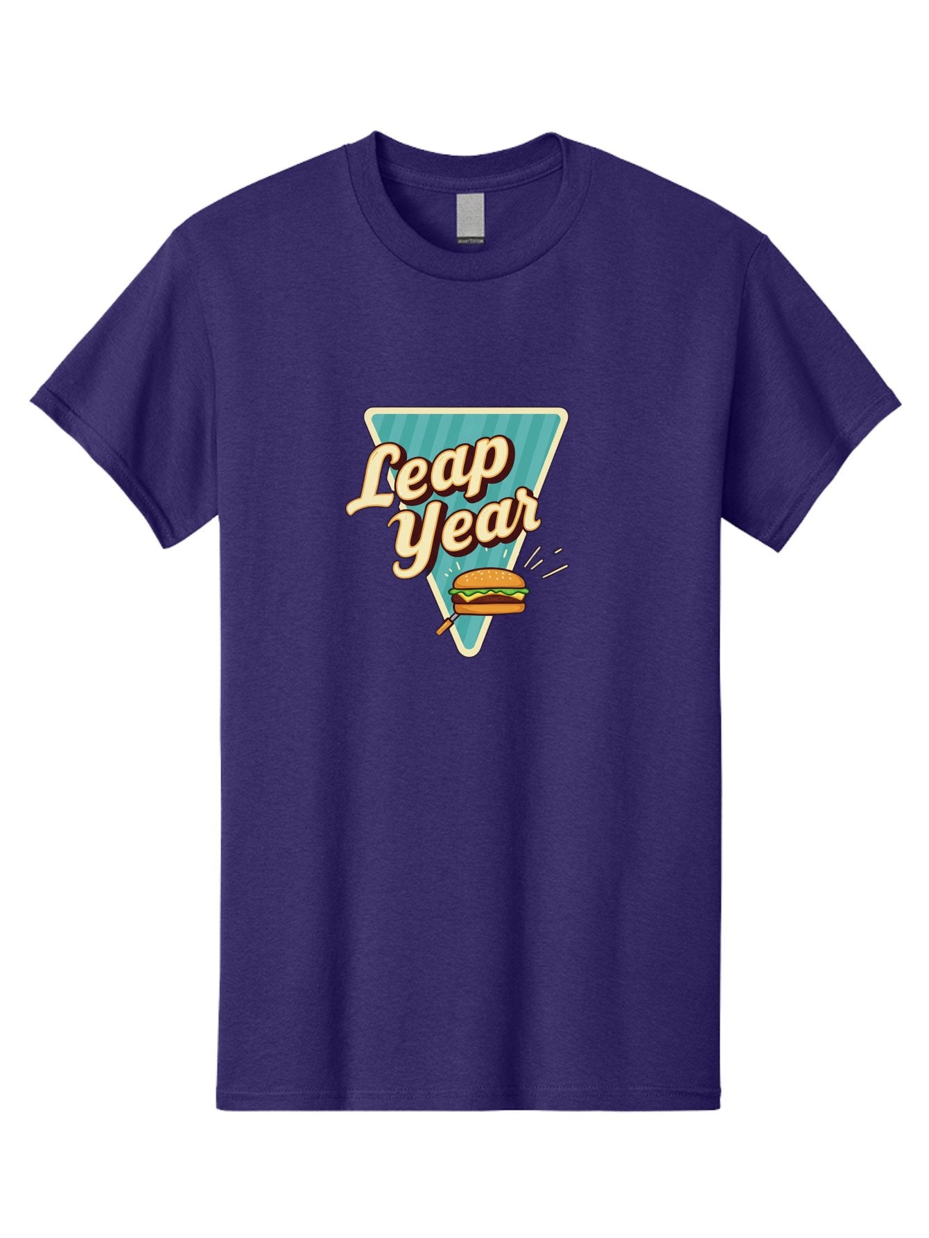 Leap-Year-2 Men'S Graphic Tee, 100% Cotton, Comfortable Casual Summer Wear, Machine Washable, Leap Year, Burger On A Fork, Cartoon Burger, Fun Food, Quirky Design, Playful Graphics, Vintage Style, Retro Illustration, Fun Concept Bac112 13
