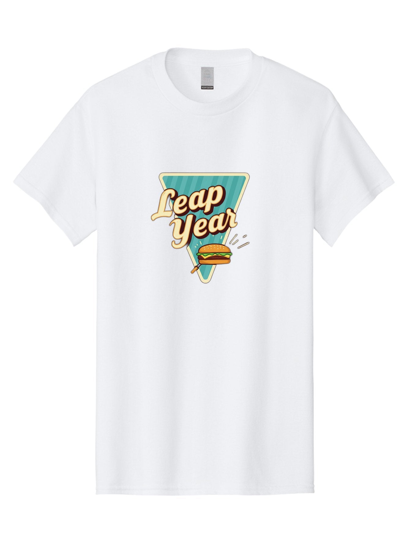 Leap-Year-2 Men'S Graphic Tee, 100% Cotton, Comfortable Casual Summer Wear, Machine Washable, Leap Year, Burger On A Fork, Cartoon Burger, Fun Food, Quirky Design, Playful Graphics, Vintage Style, Retro Illustration, Fun Concept Bac112 5