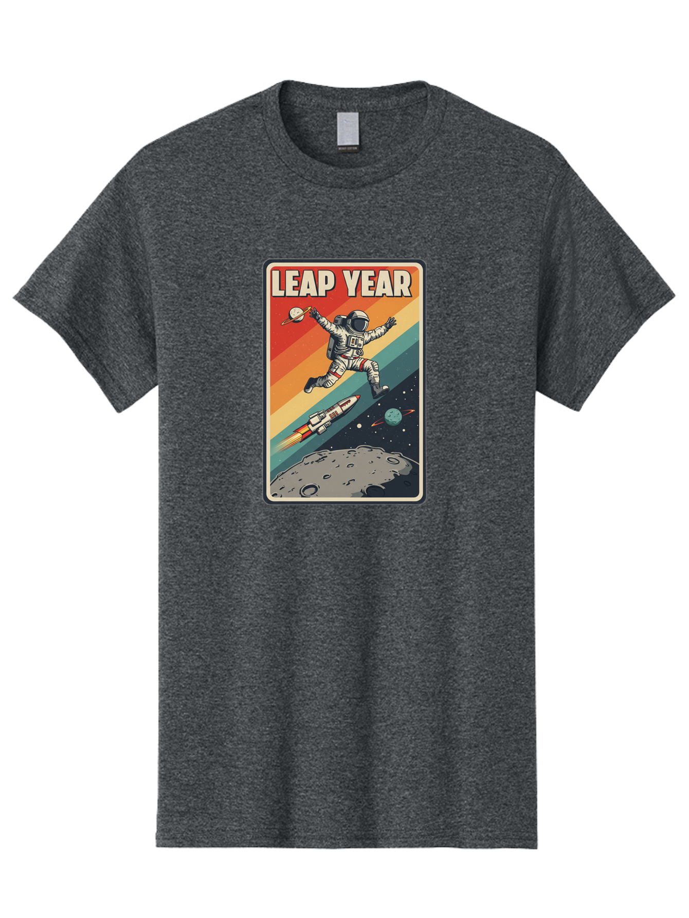 Leap-Year-5 Men'S Graphic Tee, 100% Cotton, Comfortable Casual Summer Wear, Machine Washable, Astronaut Jumping In Space, Retro-Style Poster, Space Exploration, Vintage Graphics, Astronaut In Mid-Air, Rocket Ship In The Background, Bac115 10