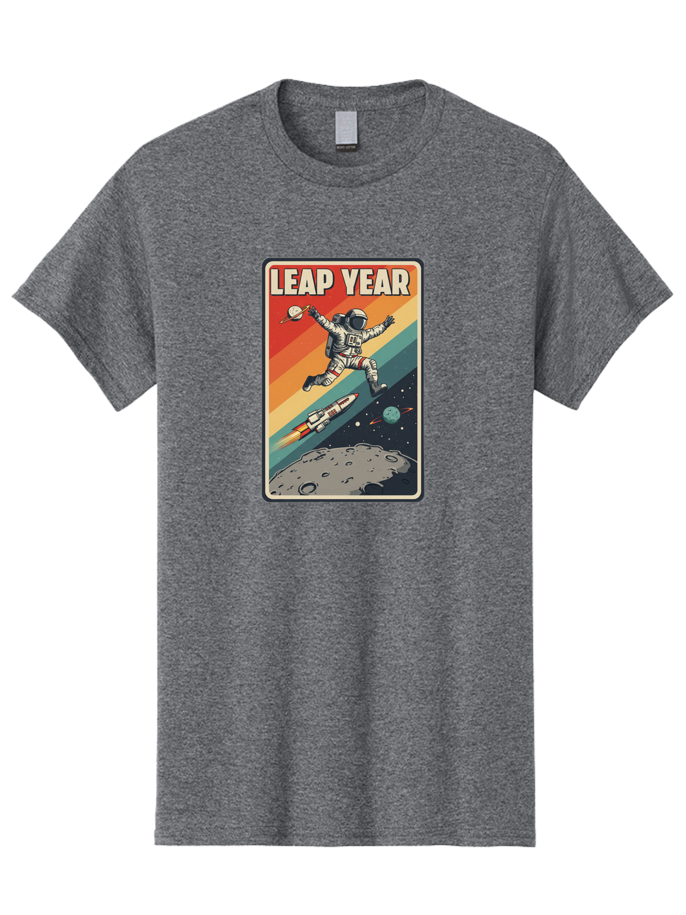 Leap-Year-5 Men'S Graphic Tee, 100% Cotton, Comfortable Casual Summer Wear, Machine Washable, Astronaut Jumping In Space, Retro-Style Poster, Space Exploration, Vintage Graphics, Astronaut In Mid-Air, Rocket Ship In The Background, Bac115 15