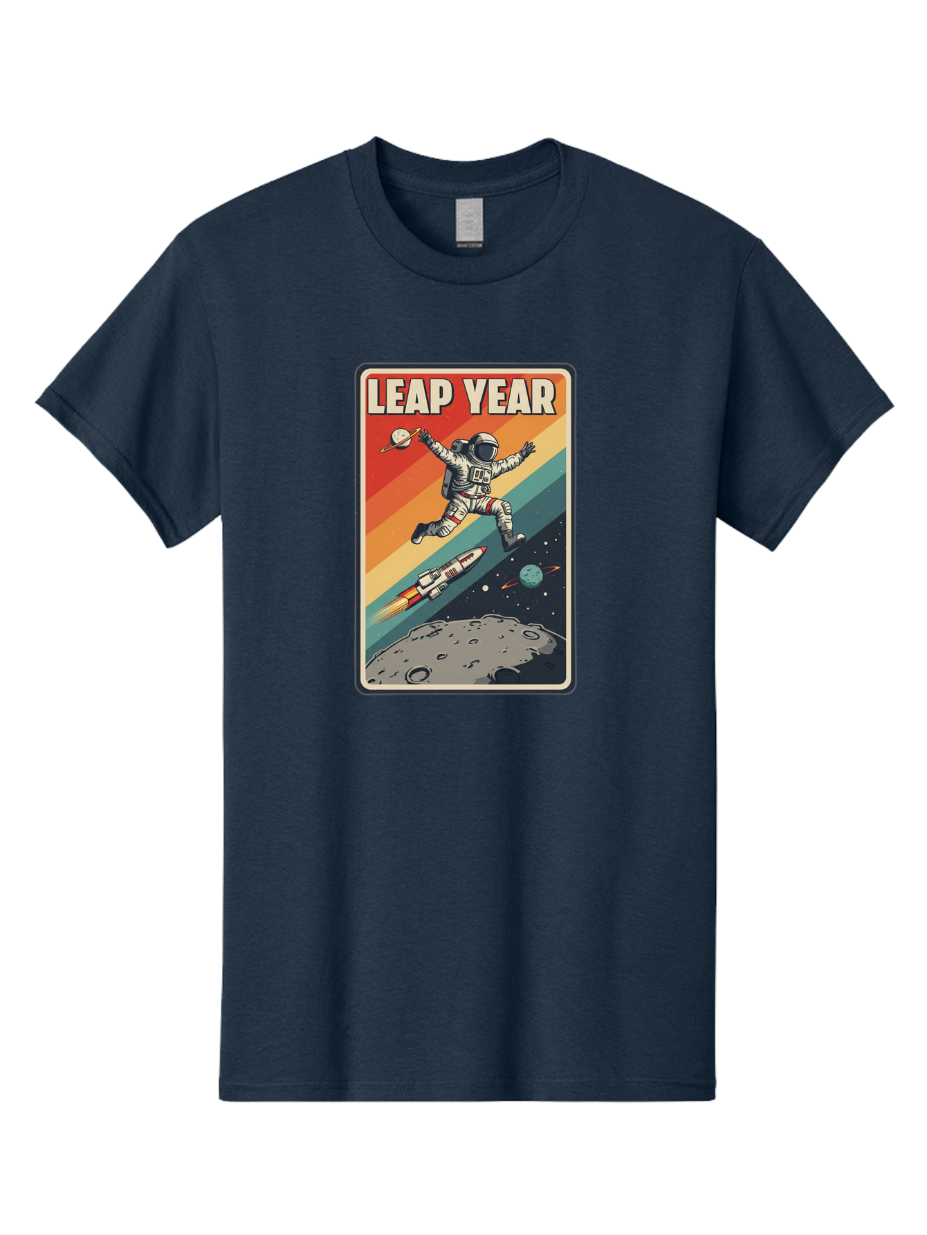 Leap-Year-5 Men'S Graphic Tee, 100% Cotton, Comfortable Casual Summer Wear, Machine Washable, Astronaut Jumping In Space, Retro-Style Poster, Space Exploration, Vintage Graphics, Astronaut In Mid-Air, Rocket Ship In The Background, Bac115 11