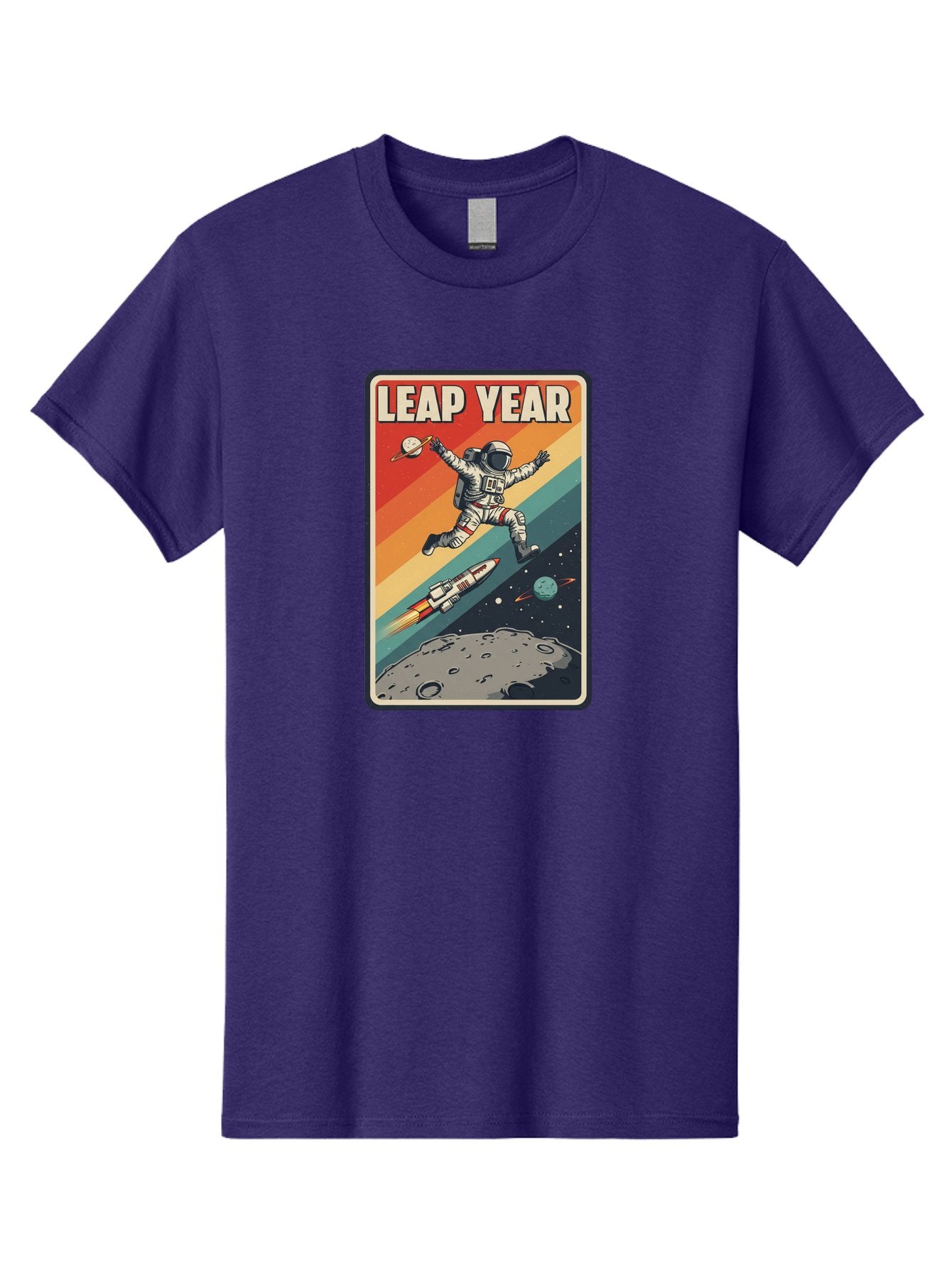 Leap-Year-5 Men'S Graphic Tee, 100% Cotton, Comfortable Casual Summer Wear, Machine Washable, Astronaut Jumping In Space, Retro-Style Poster, Space Exploration, Vintage Graphics, Astronaut In Mid-Air, Rocket Ship In The Background, Bac115 15
