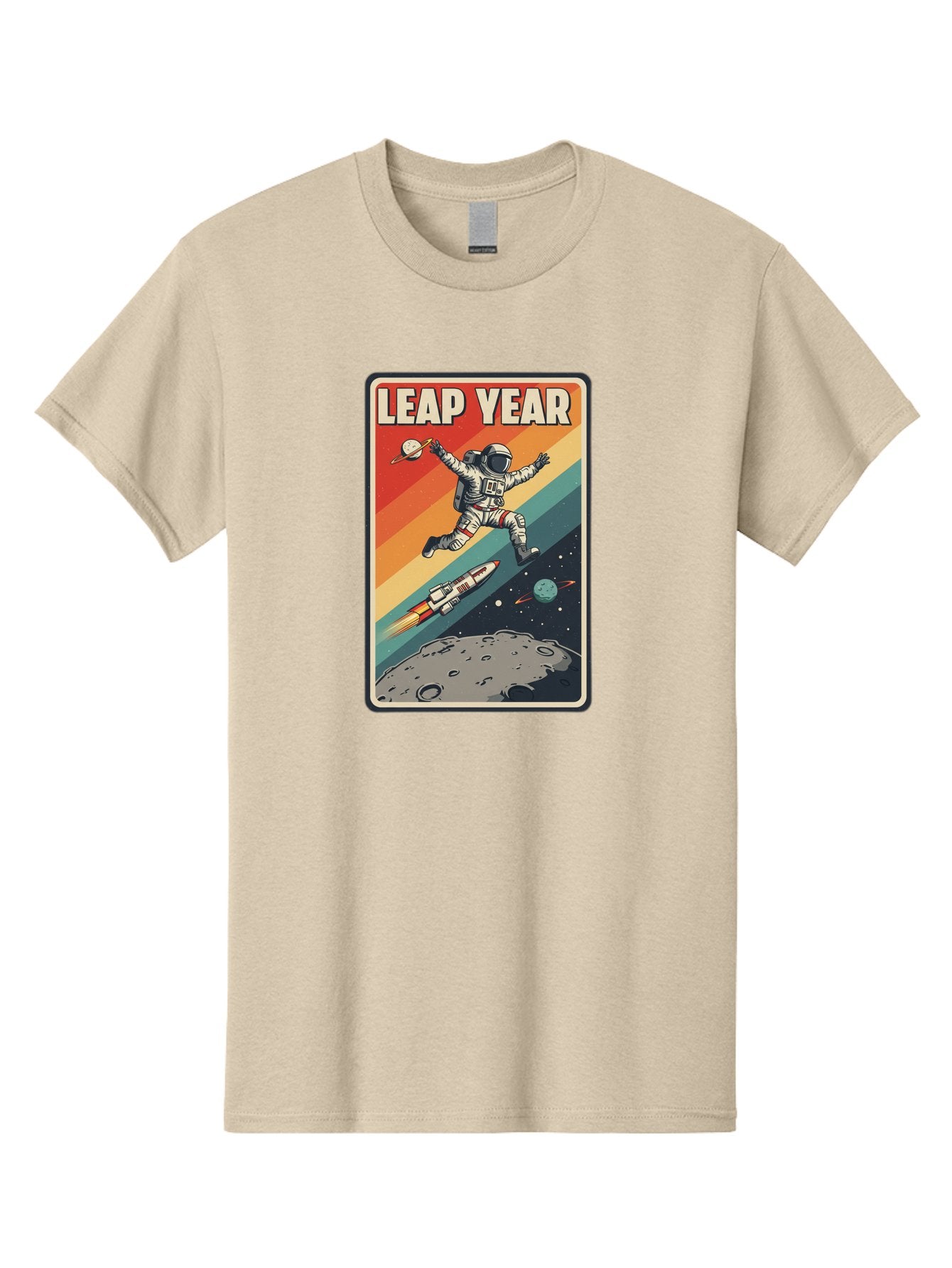 Leap-Year-5 Men'S Graphic Tee, 100% Cotton, Comfortable Casual Summer Wear, Machine Washable, Astronaut Jumping In Space, Retro-Style Poster, Space Exploration, Vintage Graphics, Astronaut In Mid-Air, Rocket Ship In The Background, Bac115 6