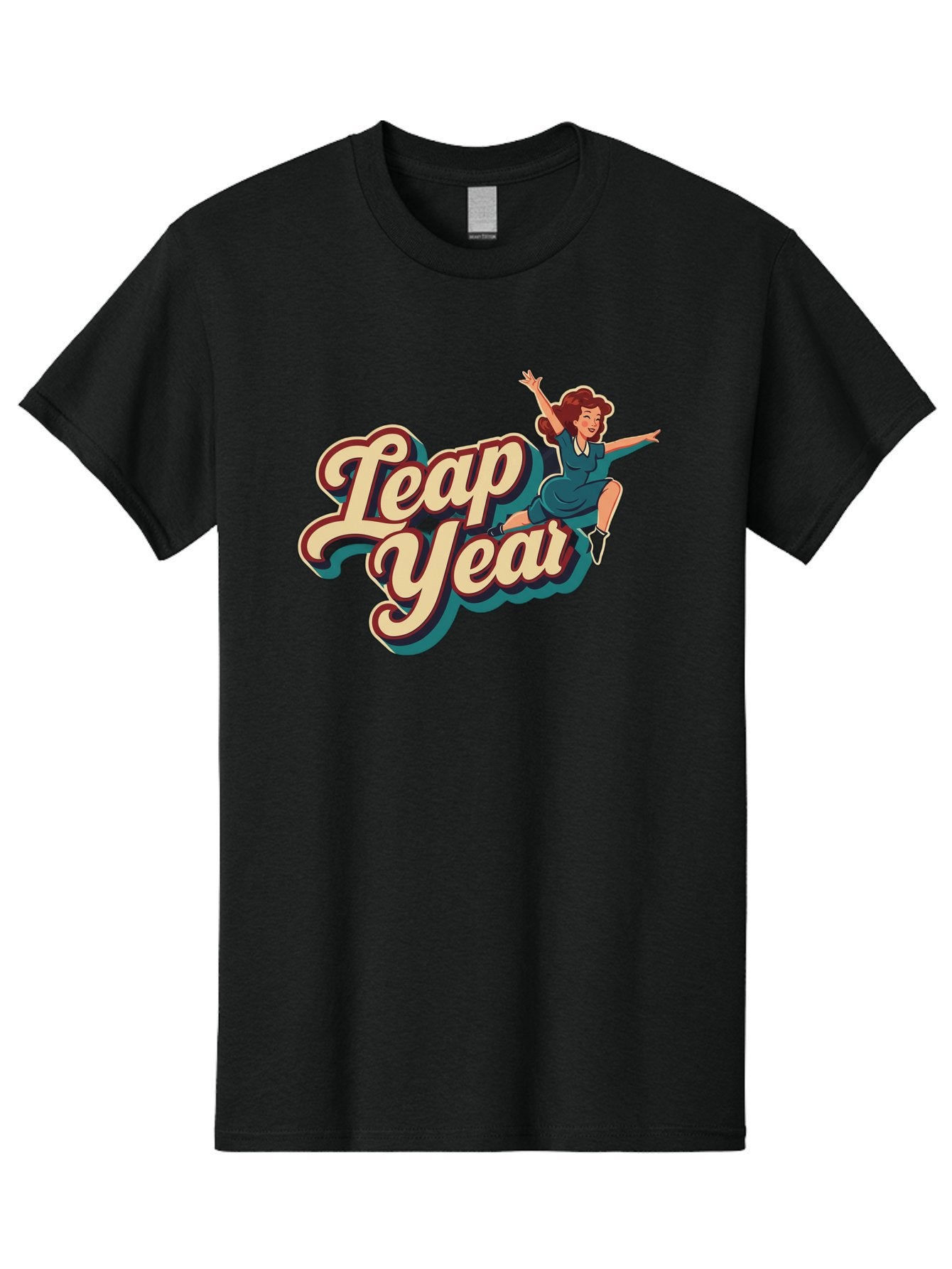Leap-Year-6 Men'S Graphic Tee, 100% Cotton, Comfortable Casual Summer Wear, Machine Washable, Leap Year, Cartoon Woman, Retro Style, Playful Vibe, Jumping Gesture, Fun Graphics, Vintage Aesthetic, Happy Atmosphere Bac116 10