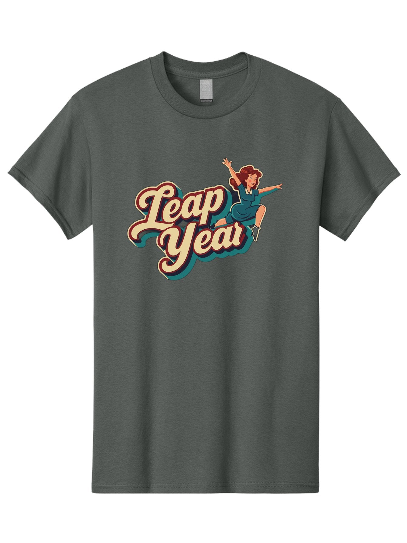 Leap-Year-6 Men'S Graphic Tee, 100% Cotton, Comfortable Casual Summer Wear, Machine Washable, Leap Year, Cartoon Woman, Retro Style, Playful Vibe, Jumping Gesture, Fun Graphics, Vintage Aesthetic, Happy Atmosphere Bac116 3