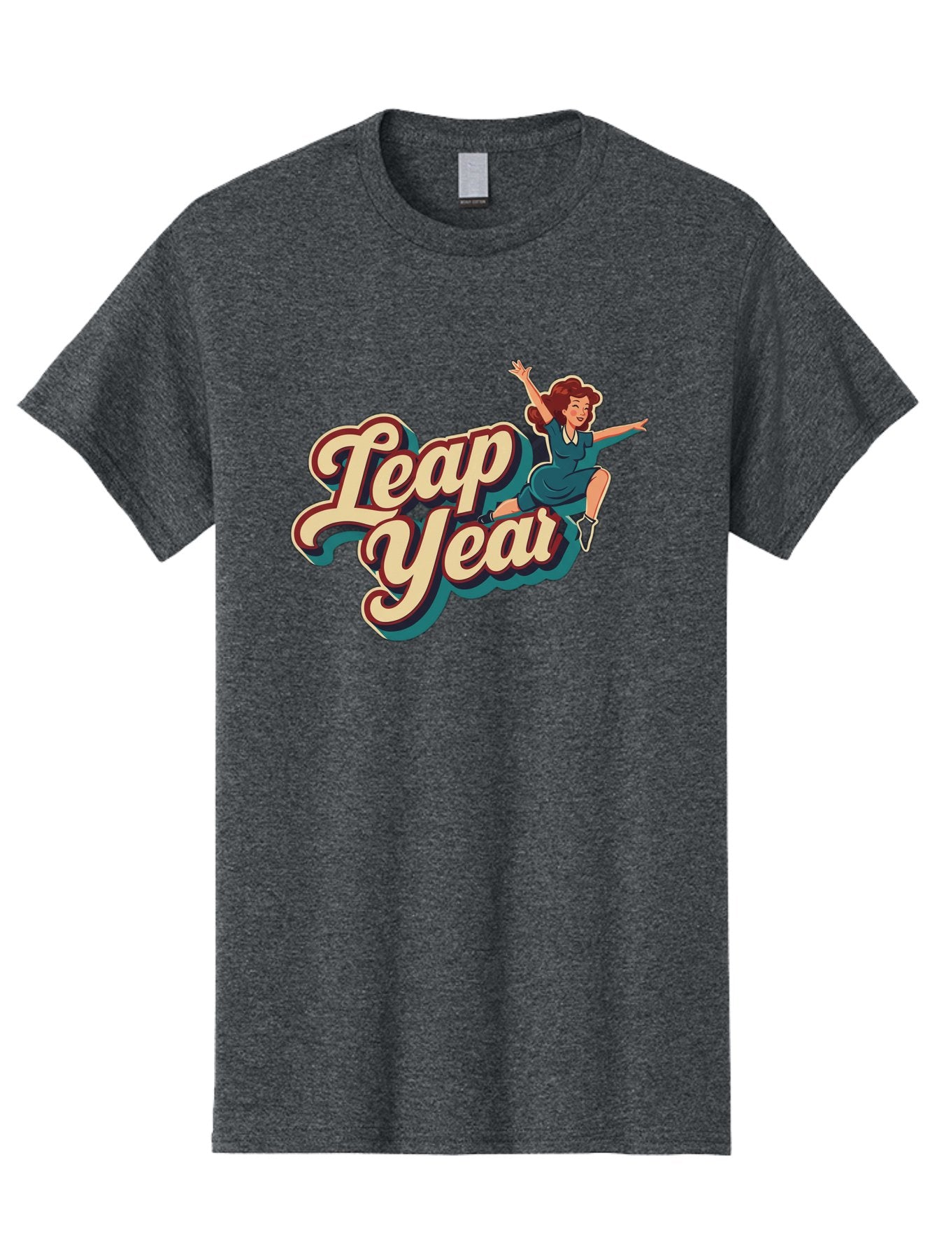 Leap-Year-6 Men'S Graphic Tee, 100% Cotton, Comfortable Casual Summer Wear, Machine Washable, Leap Year, Cartoon Woman, Retro Style, Playful Vibe, Jumping Gesture, Fun Graphics, Vintage Aesthetic, Happy Atmosphere Bac116 9