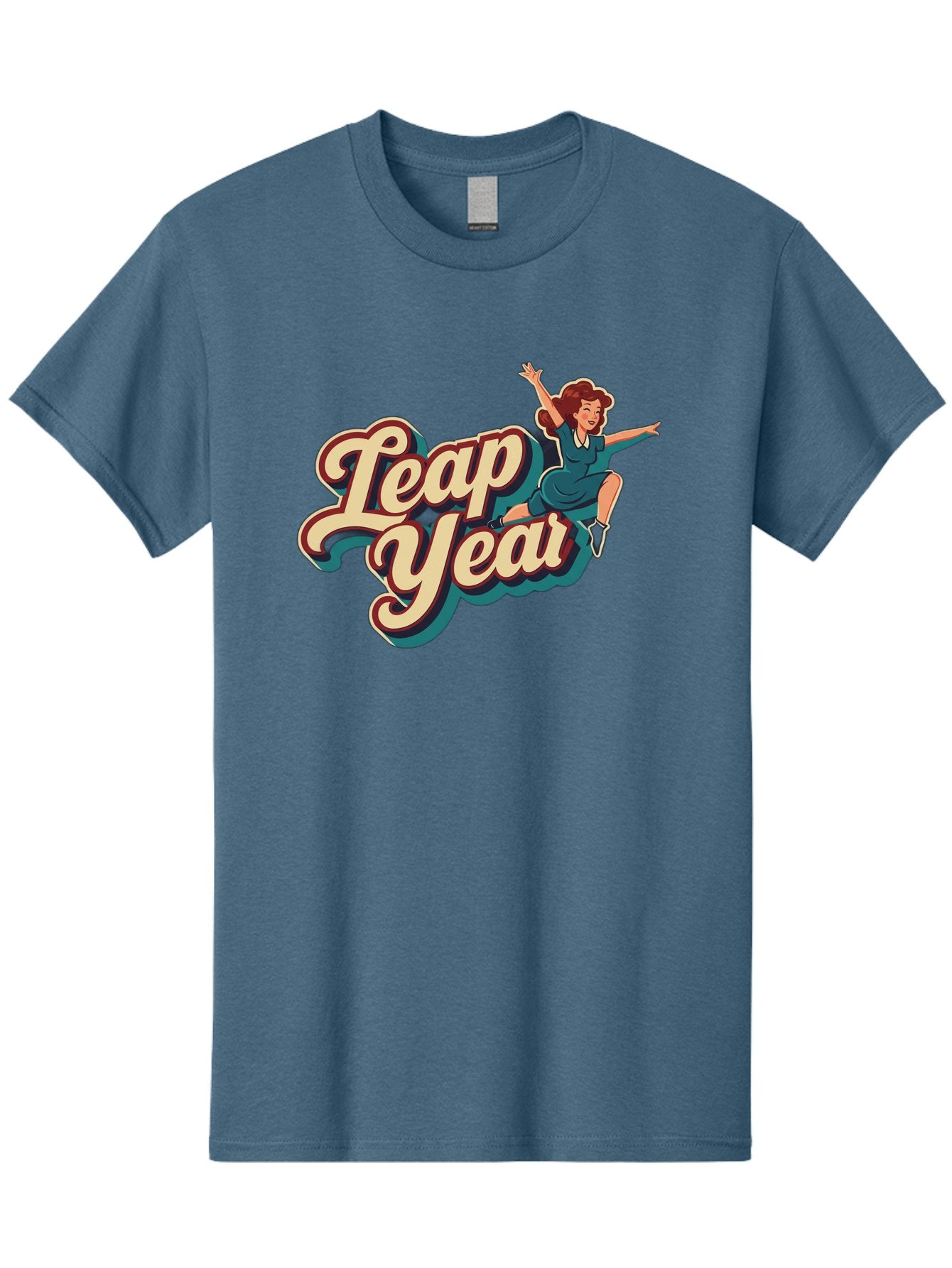 Leap-Year-6 Men'S Graphic Tee, 100% Cotton, Comfortable Casual Summer Wear, Machine Washable, Leap Year, Cartoon Woman, Retro Style, Playful Vibe, Jumping Gesture, Fun Graphics, Vintage Aesthetic, Happy Atmosphere Bac116 11