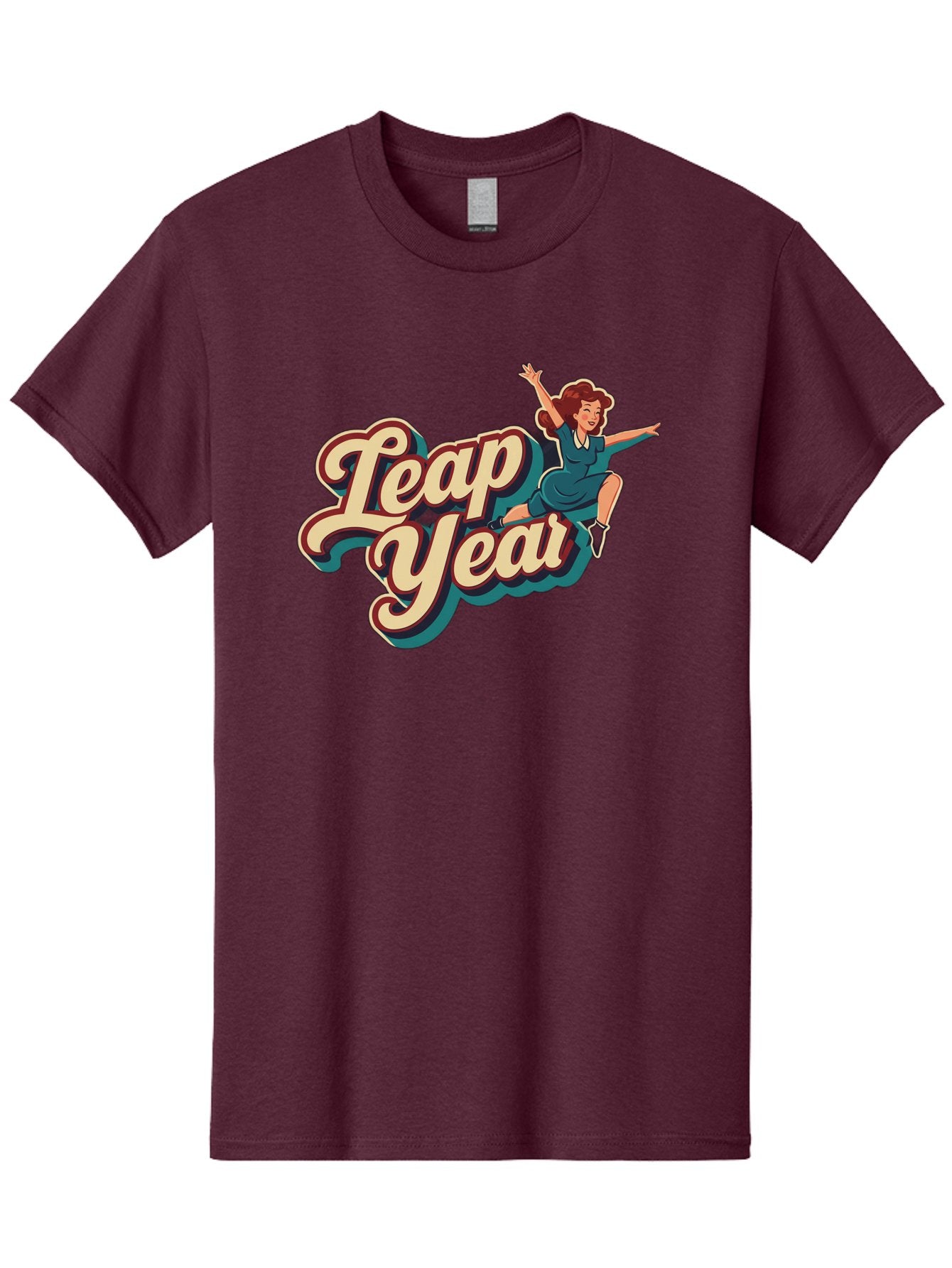 Leap-Year-6 Men'S Graphic Tee, 100% Cotton, Comfortable Casual Summer Wear, Machine Washable, Leap Year, Cartoon Woman, Retro Style, Playful Vibe, Jumping Gesture, Fun Graphics, Vintage Aesthetic, Happy Atmosphere Bac116 7