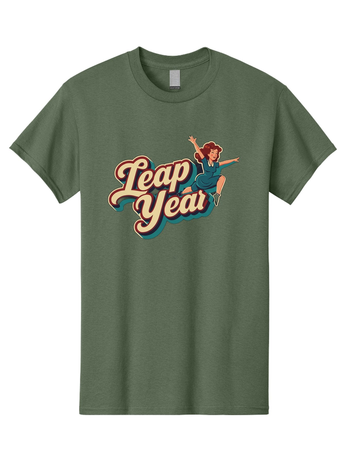 Leap-Year-6 Men'S Graphic Tee, 100% Cotton, Comfortable Casual Summer Wear, Machine Washable, Leap Year, Cartoon Woman, Retro Style, Playful Vibe, Jumping Gesture, Fun Graphics, Vintage Aesthetic, Happy Atmosphere Bac116 14