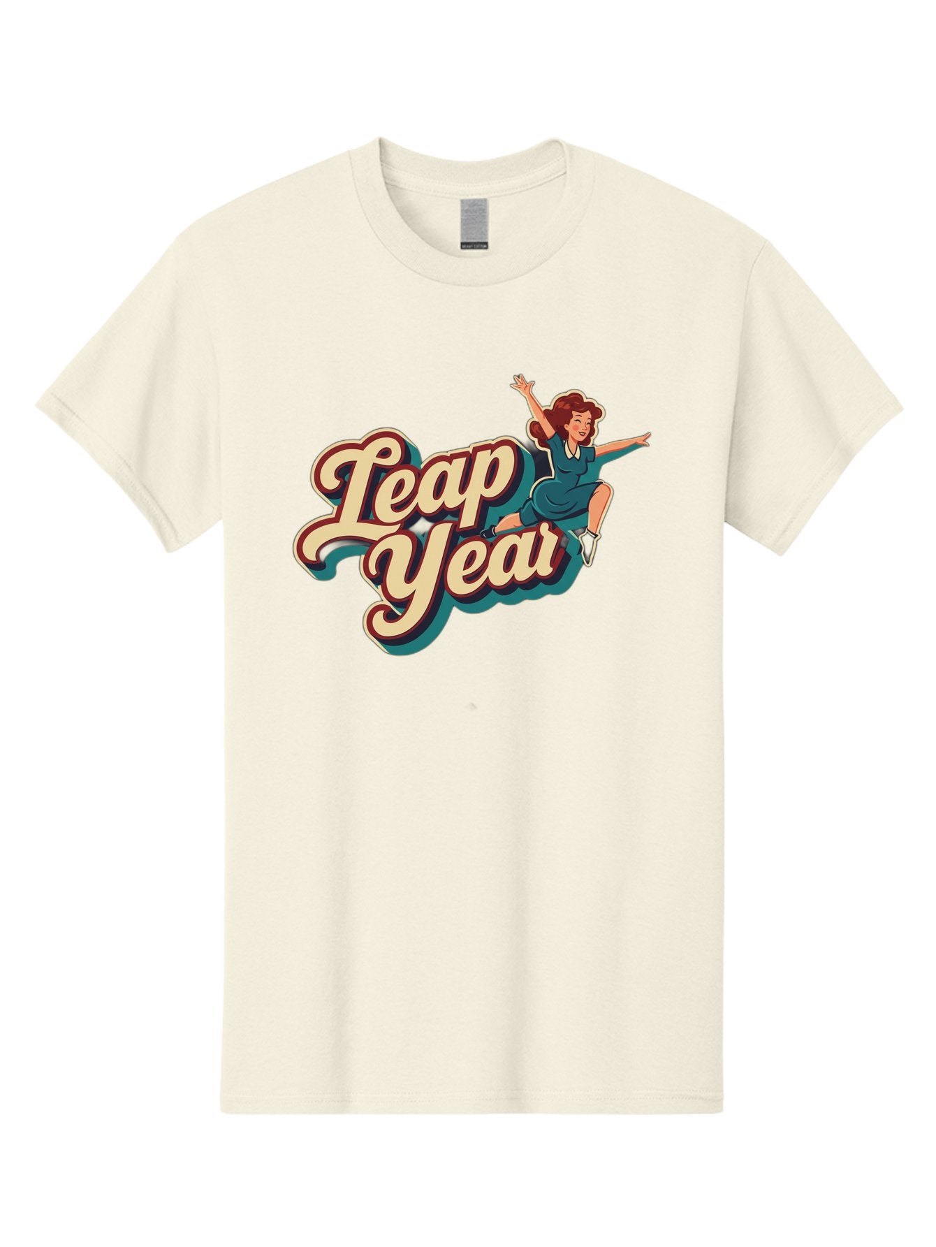 Leap-Year-6 Men'S Graphic Tee, 100% Cotton, Comfortable Casual Summer Wear, Machine Washable, Leap Year, Cartoon Woman, Retro Style, Playful Vibe, Jumping Gesture, Fun Graphics, Vintage Aesthetic, Happy Atmosphere Bac116 4