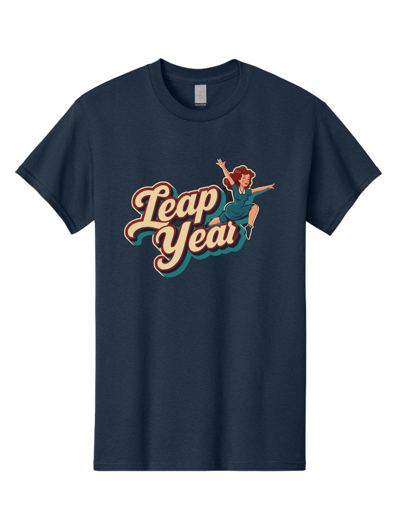 Leap-Year-6 Men'S Graphic Tee, 100% Cotton, Comfortable Casual Summer Wear, Machine Washable, Leap Year, Cartoon Woman, Retro Style, Playful Vibe, Jumping Gesture, Fun Graphics, Vintage Aesthetic, Happy Atmosphere Bac116 6