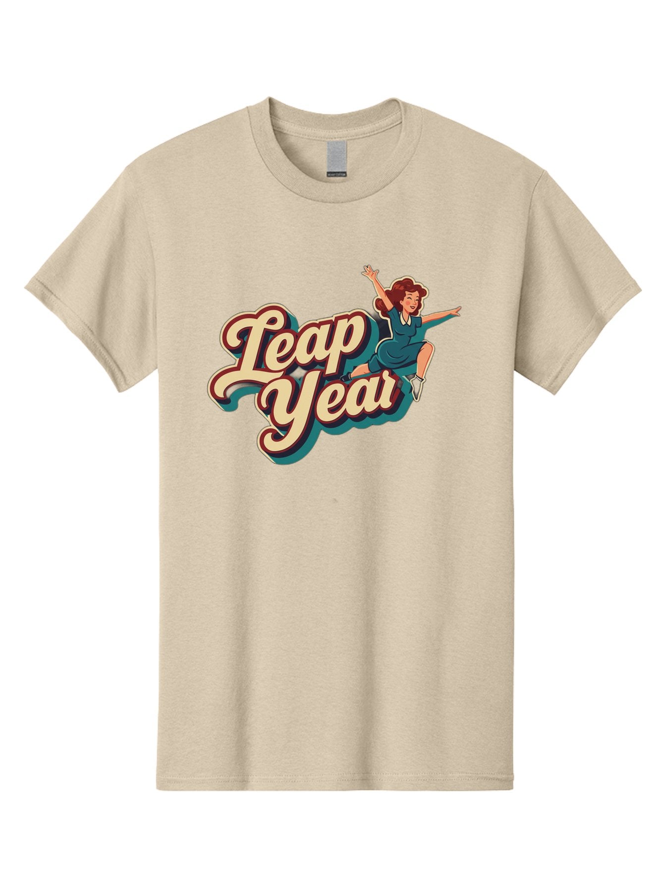 Leap-Year-6 Men'S Graphic Tee, 100% Cotton, Comfortable Casual Summer Wear, Machine Washable, Leap Year, Cartoon Woman, Retro Style, Playful Vibe, Jumping Gesture, Fun Graphics, Vintage Aesthetic, Happy Atmosphere Bac116 12