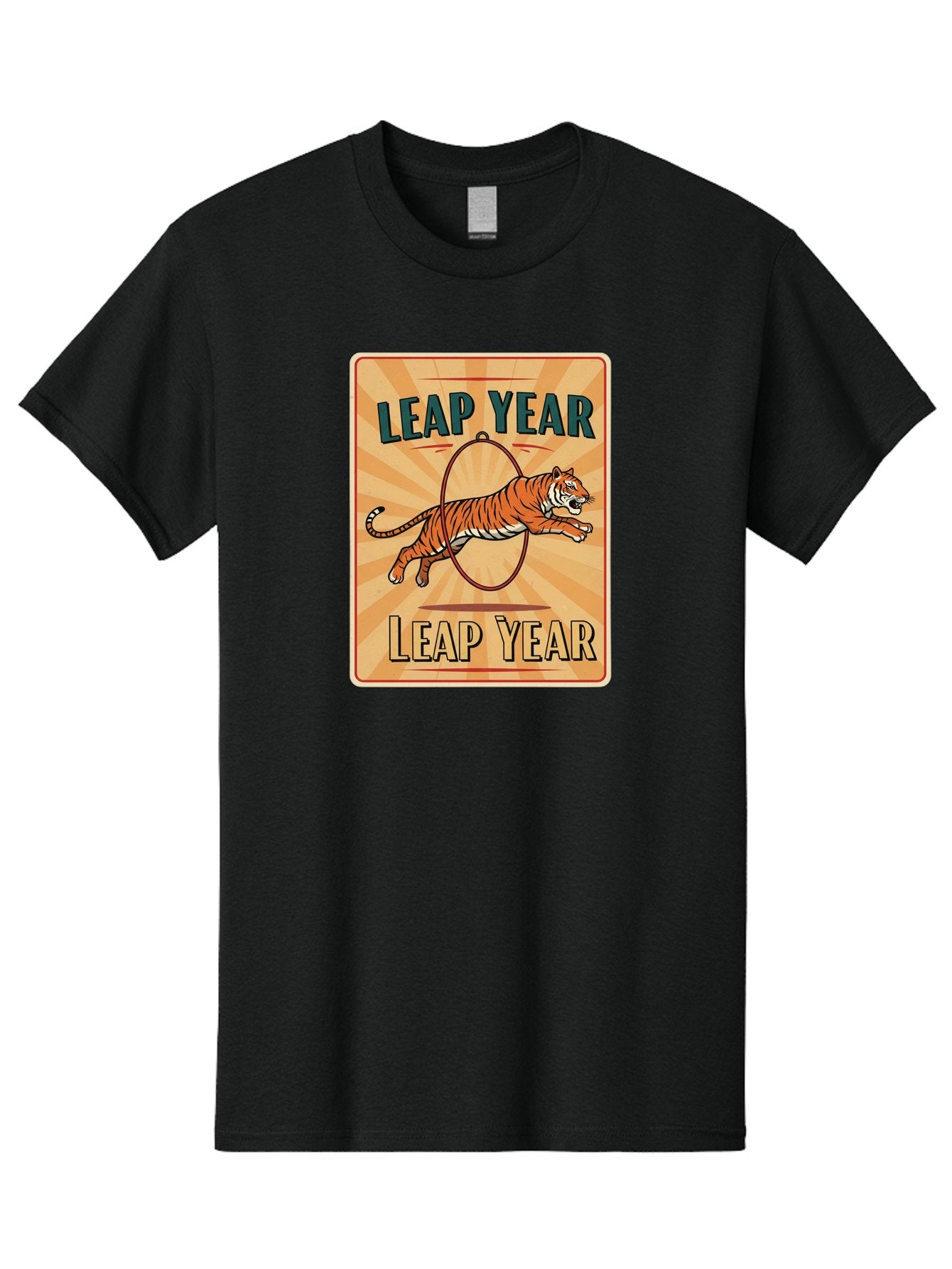 Leap-Year Men'S Graphic Tee, 100% Cotton, Comfortable Casual Summer Wear, Machine Washable, Leaping Tiger, Circus Act, Vintage Poster, Retro Design, Tiger Jumping Through Hoop, Playful Graphics, Bold Typography, Leap Year Theme, Bac117 14
