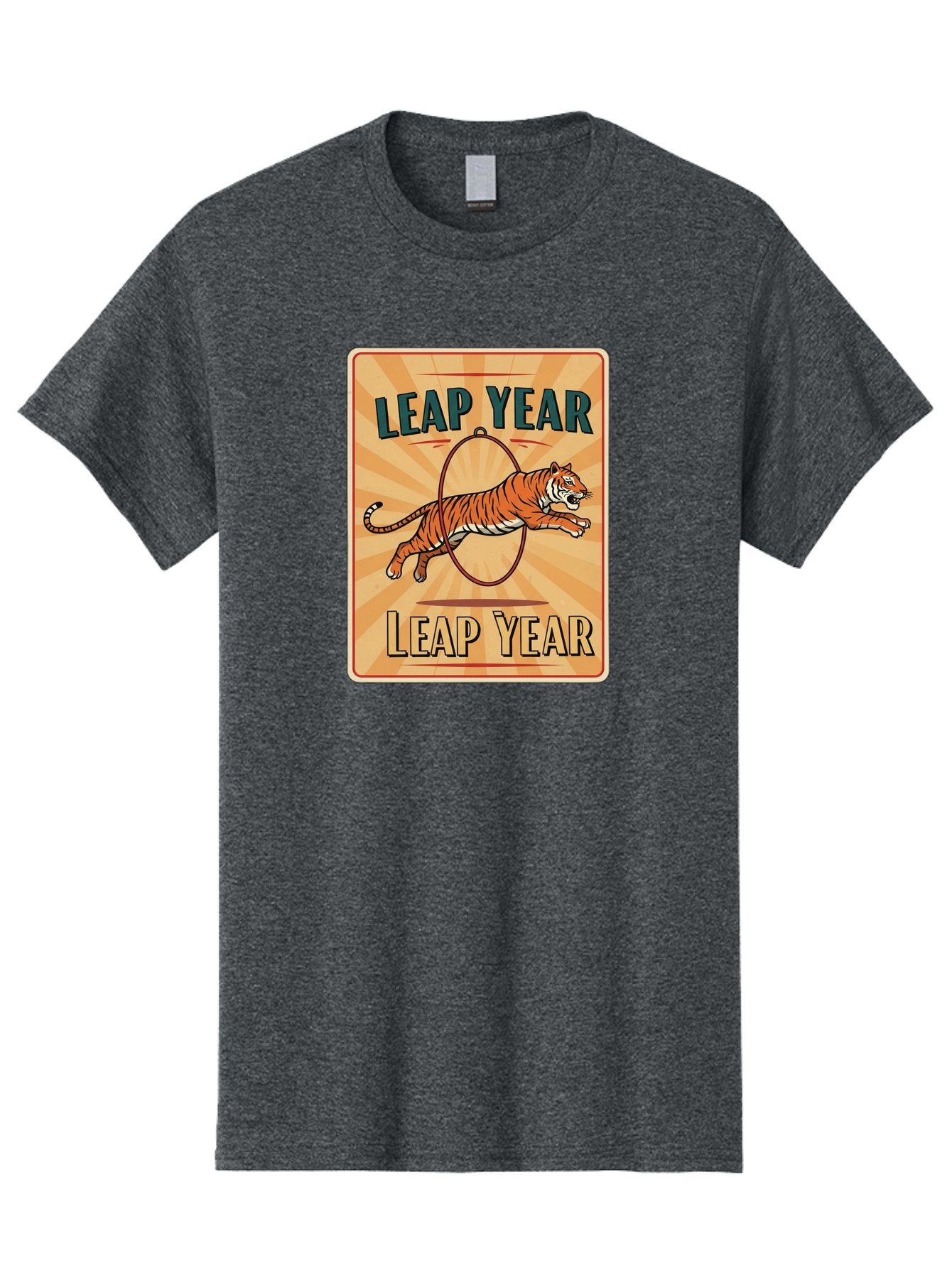 Leap-Year Men'S Graphic Tee, 100% Cotton, Comfortable Casual Summer Wear, Machine Washable, Leaping Tiger, Circus Act, Vintage Poster, Retro Design, Tiger Jumping Through Hoop, Playful Graphics, Bold Typography, Leap Year Theme, Bac117 10