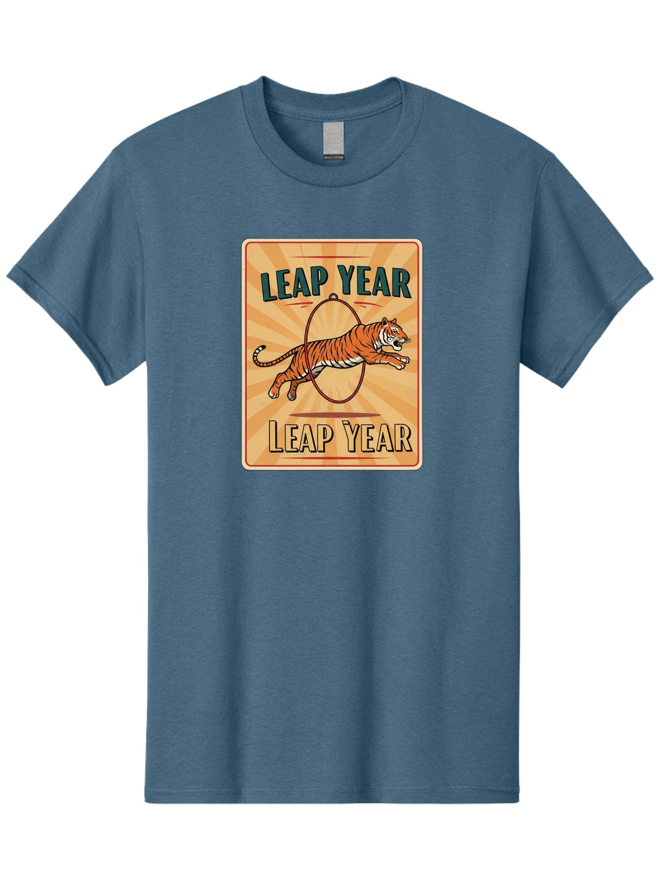 Leap-Year Men'S Graphic Tee, 100% Cotton, Comfortable Casual Summer Wear, Machine Washable, Leaping Tiger, Circus Act, Vintage Poster, Retro Design, Tiger Jumping Through Hoop, Playful Graphics, Bold Typography, Leap Year Theme, Bac117 6