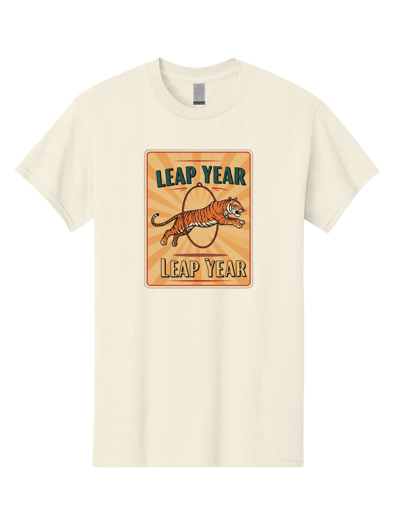 Leap-Year Men'S Graphic Tee, 100% Cotton, Comfortable Casual Summer Wear, Machine Washable, Leaping Tiger, Circus Act, Vintage Poster, Retro Design, Tiger Jumping Through Hoop, Playful Graphics, Bold Typography, Leap Year Theme, Bac117 9