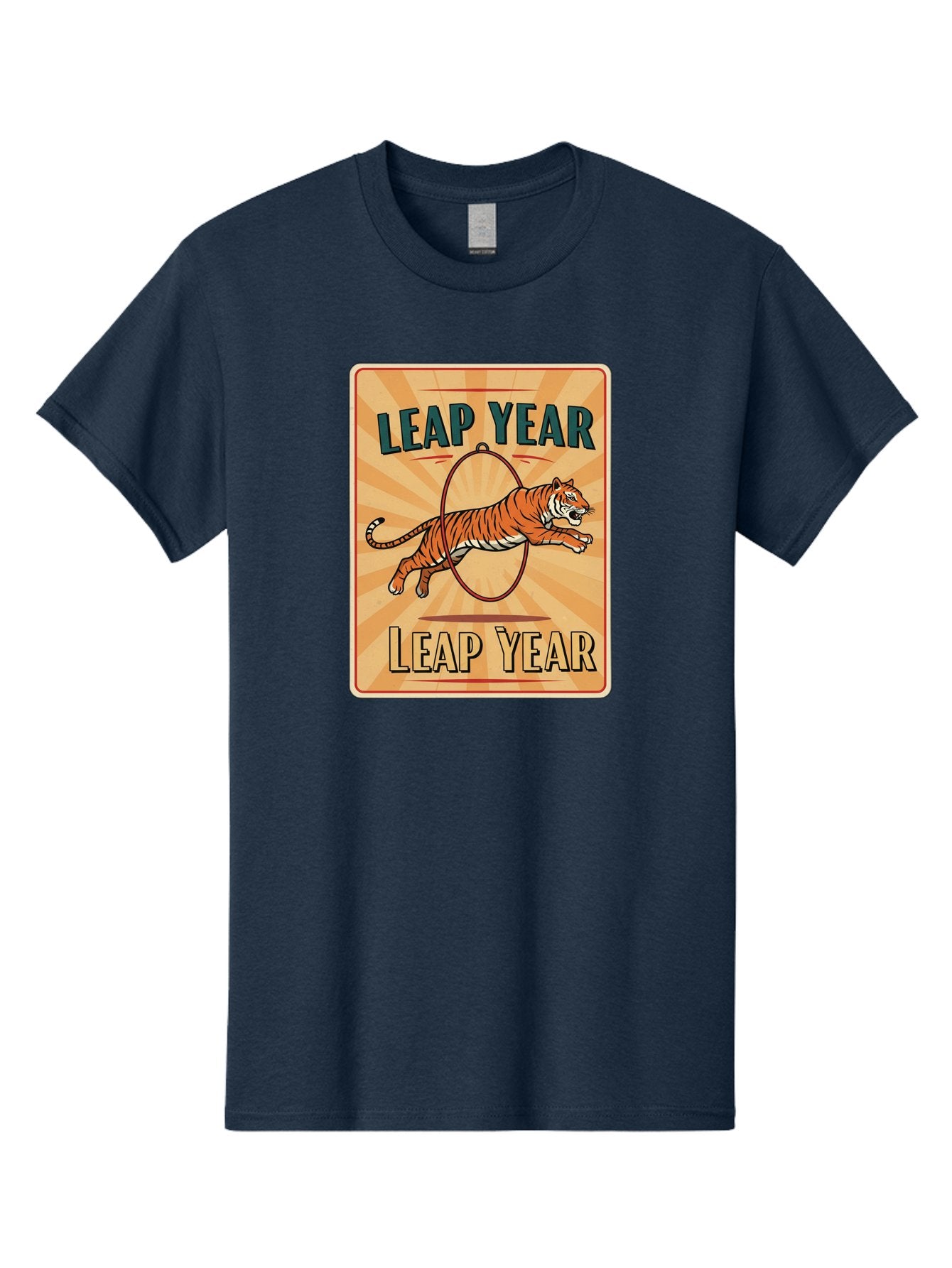 Leap-Year Men'S Graphic Tee, 100% Cotton, Comfortable Casual Summer Wear, Machine Washable, Leaping Tiger, Circus Act, Vintage Poster, Retro Design, Tiger Jumping Through Hoop, Playful Graphics, Bold Typography, Leap Year Theme, Bac117 3