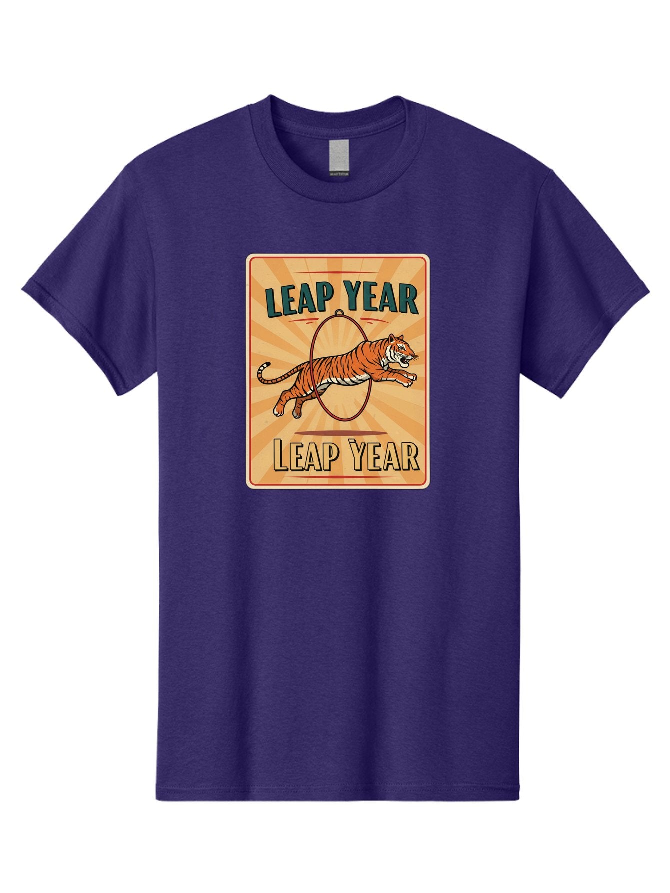 Leap-Year Men'S Graphic Tee, 100% Cotton, Comfortable Casual Summer Wear, Machine Washable, Leaping Tiger, Circus Act, Vintage Poster, Retro Design, Tiger Jumping Through Hoop, Playful Graphics, Bold Typography, Leap Year Theme, Bac117 8