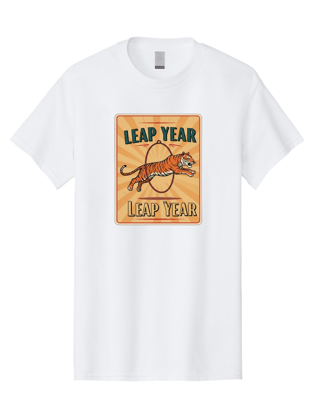 Leap-Year Men'S Graphic Tee, 100% Cotton, Comfortable Casual Summer Wear, Machine Washable, Leaping Tiger, Circus Act, Vintage Poster, Retro Design, Tiger Jumping Through Hoop, Playful Graphics, Bold Typography, Leap Year Theme, Bac117 11