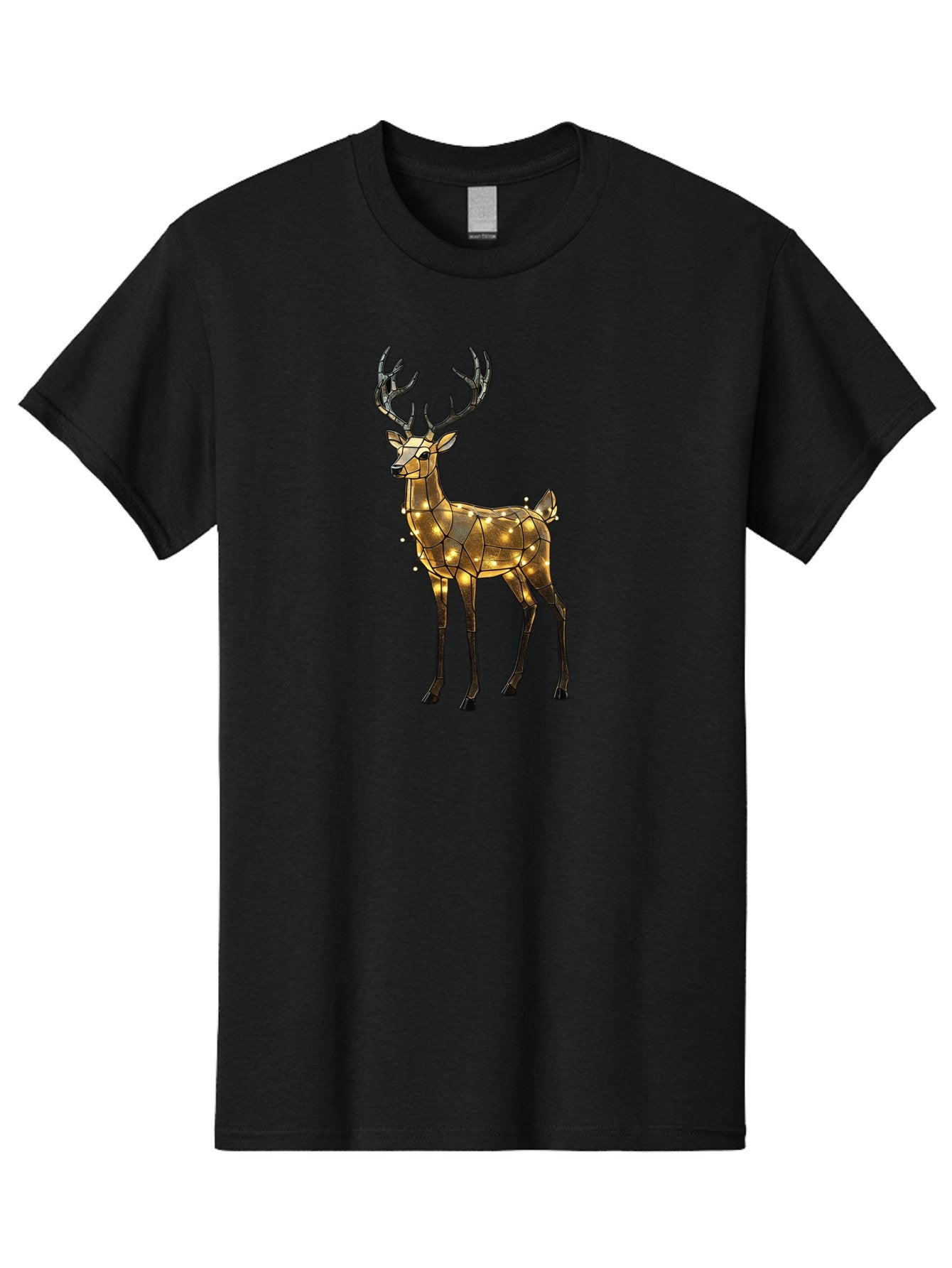 Led-Reindeer Men'S Graphic Tee, 100% Cotton, Comfortable Casual Summer Wear, Machine Washable, Illuminated Reindeer, Golden Lights, Festive Decor, Christmas Display, Holiday Decoration, Wire Sculpture, Glowing Ornament, Seasonal Display Bac119 7
