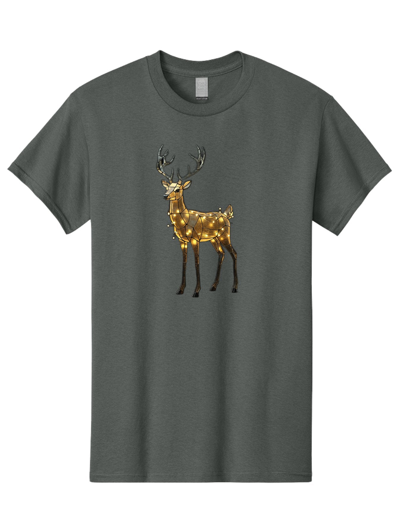 Led-Reindeer Men'S Graphic Tee, 100% Cotton, Comfortable Casual Summer Wear, Machine Washable, Illuminated Reindeer, Golden Lights, Festive Decor, Christmas Display, Holiday Decoration, Wire Sculpture, Glowing Ornament, Seasonal Display Bac119