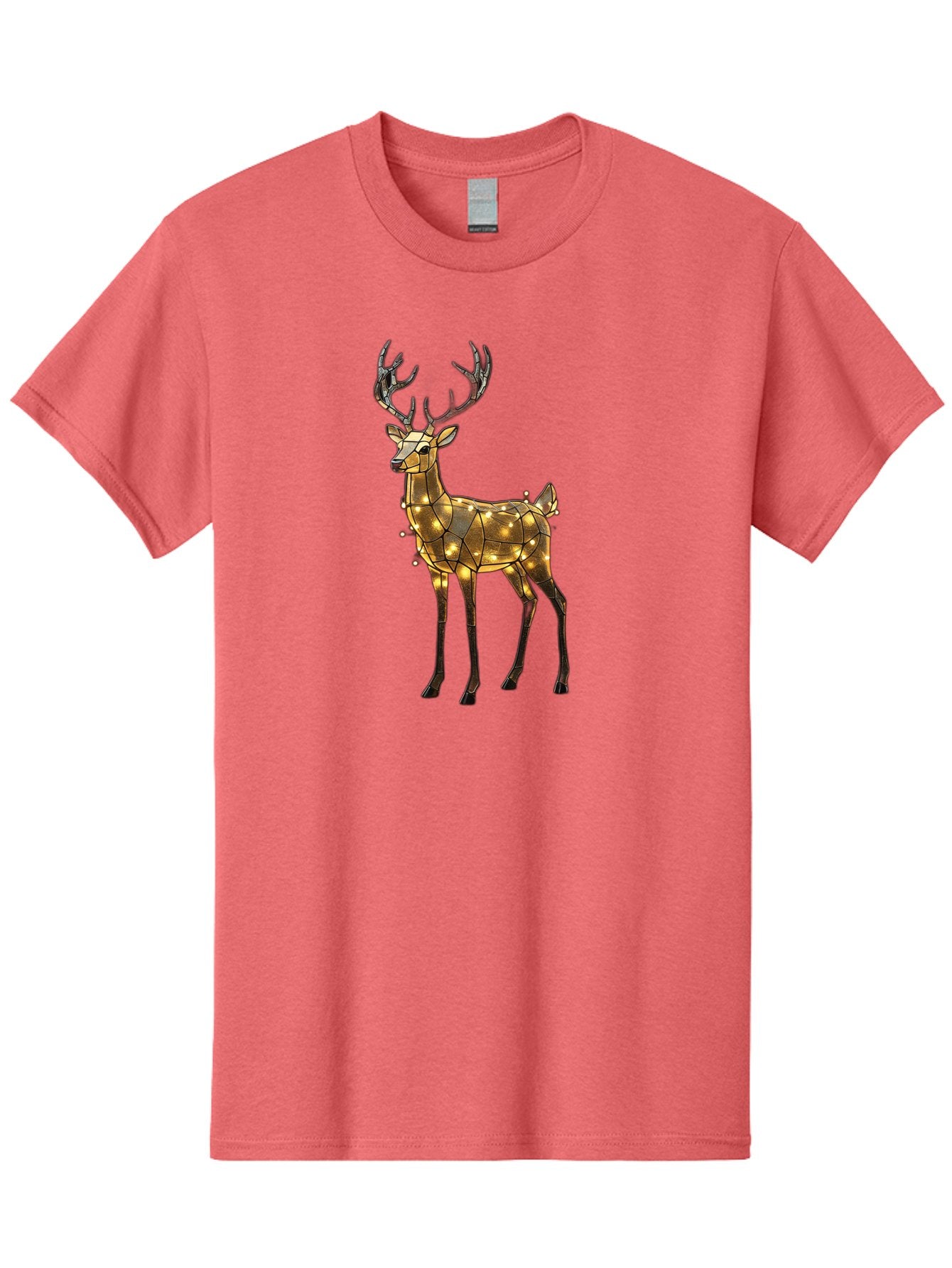 Led-Reindeer Men'S Graphic Tee, 100% Cotton, Comfortable Casual Summer Wear, Machine Washable, Illuminated Reindeer, Golden Lights, Festive Decor, Christmas Display, Holiday Decoration, Wire Sculpture, Glowing Ornament, Seasonal Display Bac119 15