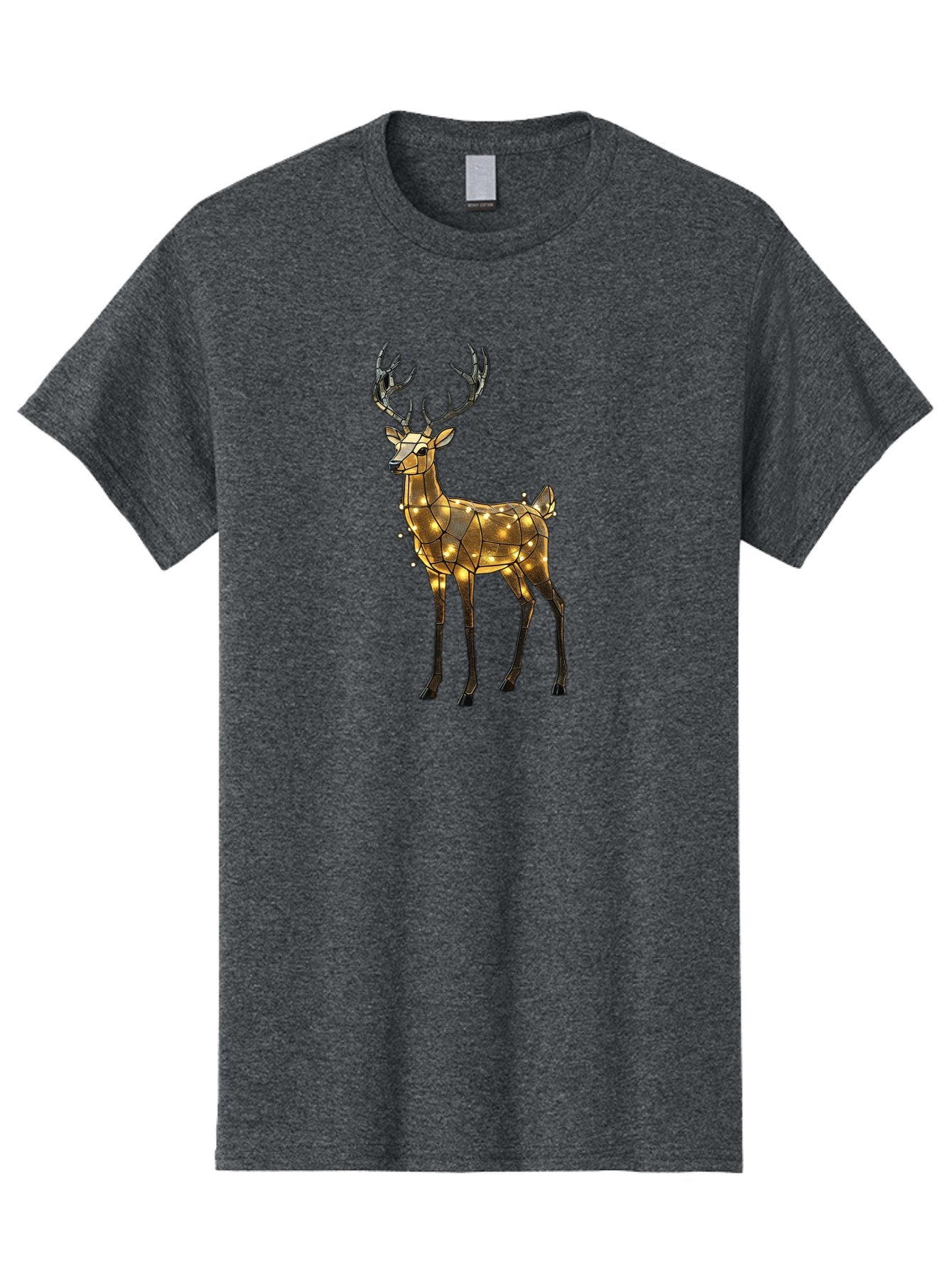 Led-Reindeer Men'S Graphic Tee, 100% Cotton, Comfortable Casual Summer Wear, Machine Washable, Illuminated Reindeer, Golden Lights, Festive Decor, Christmas Display, Holiday Decoration, Wire Sculpture, Glowing Ornament, Seasonal Display Bac119 9