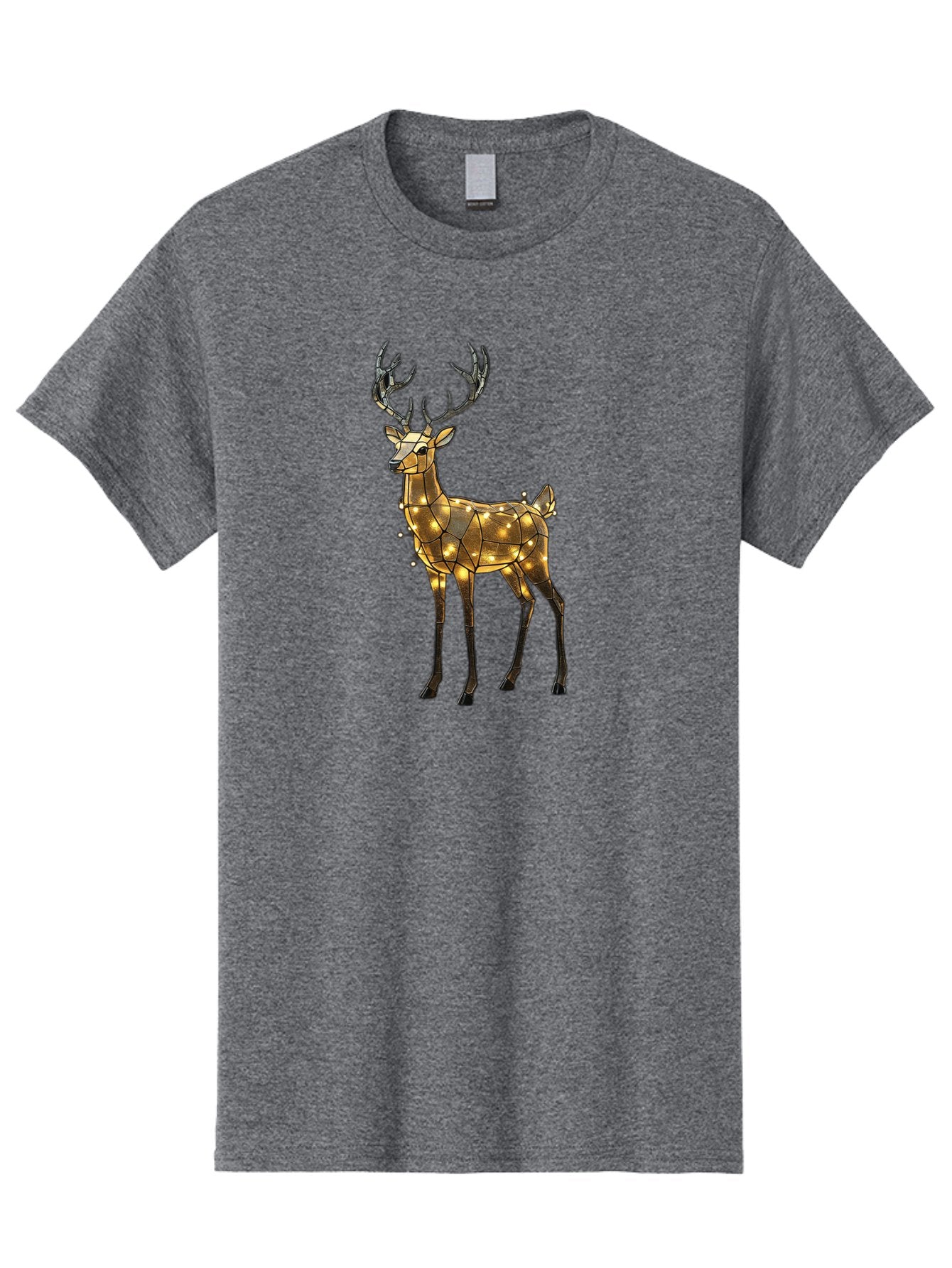 Led-Reindeer Men'S Graphic Tee, 100% Cotton, Comfortable Casual Summer Wear, Machine Washable, Illuminated Reindeer, Golden Lights, Festive Decor, Christmas Display, Holiday Decoration, Wire Sculpture, Glowing Ornament, Seasonal Display Bac119 5