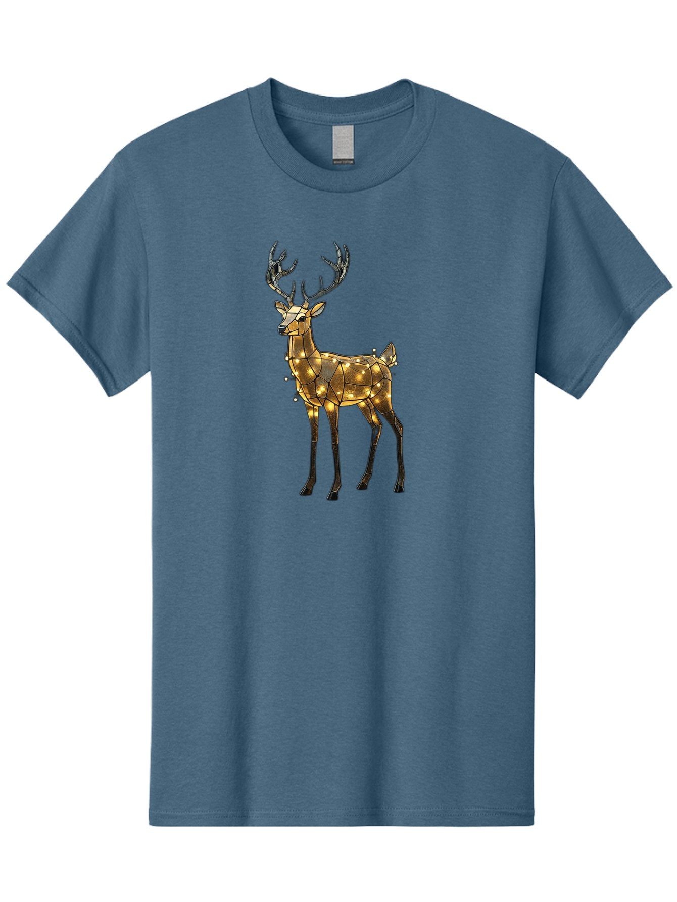 Led-Reindeer Men'S Graphic Tee, 100% Cotton, Comfortable Casual Summer Wear, Machine Washable, Illuminated Reindeer, Golden Lights, Festive Decor, Christmas Display, Holiday Decoration, Wire Sculpture, Glowing Ornament, Seasonal Display Bac119 13