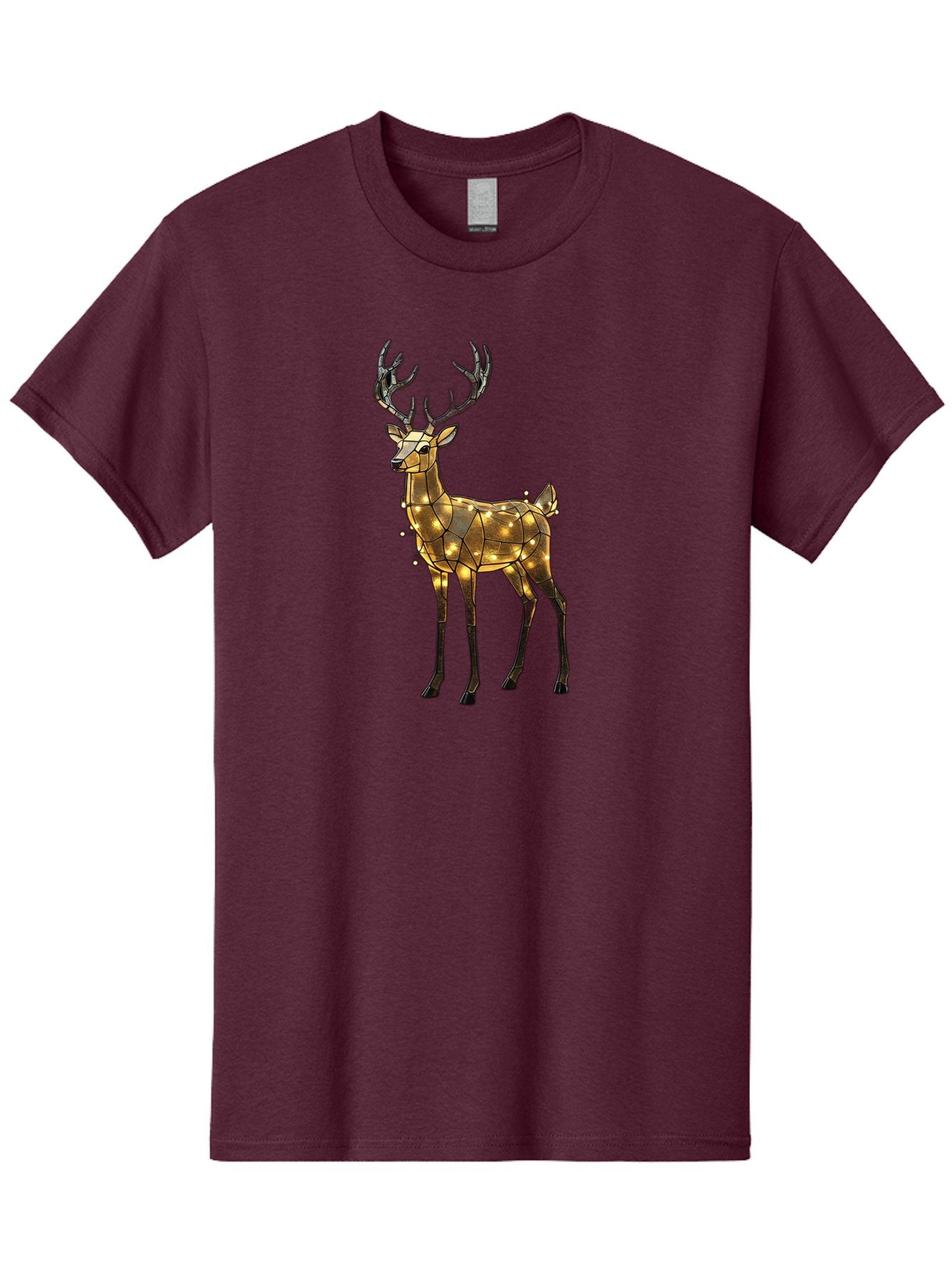 Led-Reindeer Men'S Graphic Tee, 100% Cotton, Comfortable Casual Summer Wear, Machine Washable, Illuminated Reindeer, Golden Lights, Festive Decor, Christmas Display, Holiday Decoration, Wire Sculpture, Glowing Ornament, Seasonal Display Bac119 11