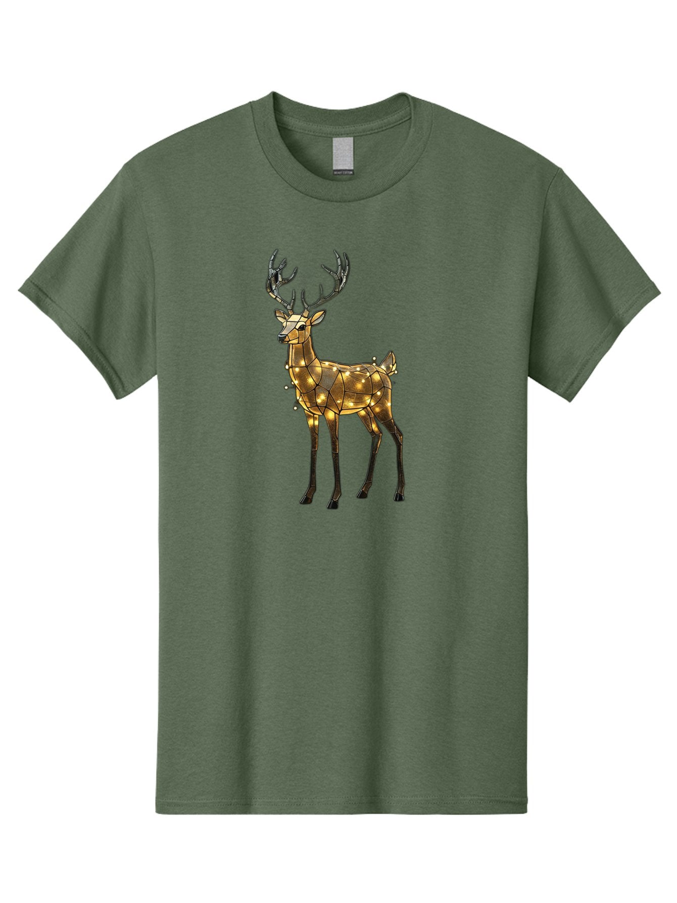 Led-Reindeer Men'S Graphic Tee, 100% Cotton, Comfortable Casual Summer Wear, Machine Washable, Illuminated Reindeer, Golden Lights, Festive Decor, Christmas Display, Holiday Decoration, Wire Sculpture, Glowing Ornament, Seasonal Display Bac119 6