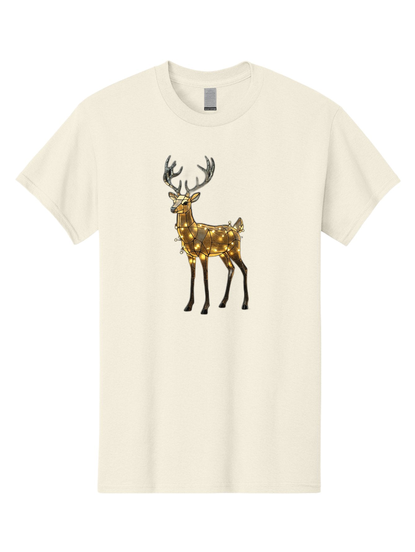 Led-Reindeer Men'S Graphic Tee, 100% Cotton, Comfortable Casual Summer Wear, Machine Washable, Illuminated Reindeer, Golden Lights, Festive Decor, Christmas Display, Holiday Decoration, Wire Sculpture, Glowing Ornament, Seasonal Display Bac119 14