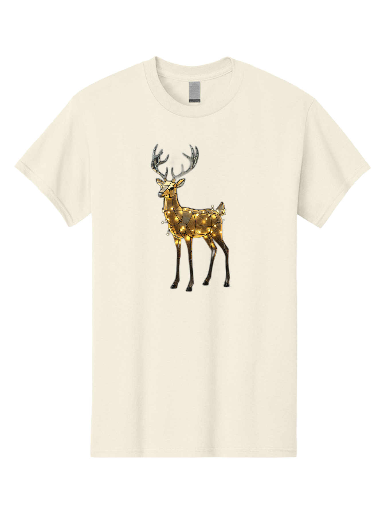 Led-Reindeer Men'S Graphic Tee, 100% Cotton, Comfortable Casual Summer Wear, Machine Washable, Illuminated Reindeer, Golden Lights, Festive Decor, Christmas Display, Holiday Decoration, Wire Sculpture, Glowing Ornament, Seasonal Display Bac119